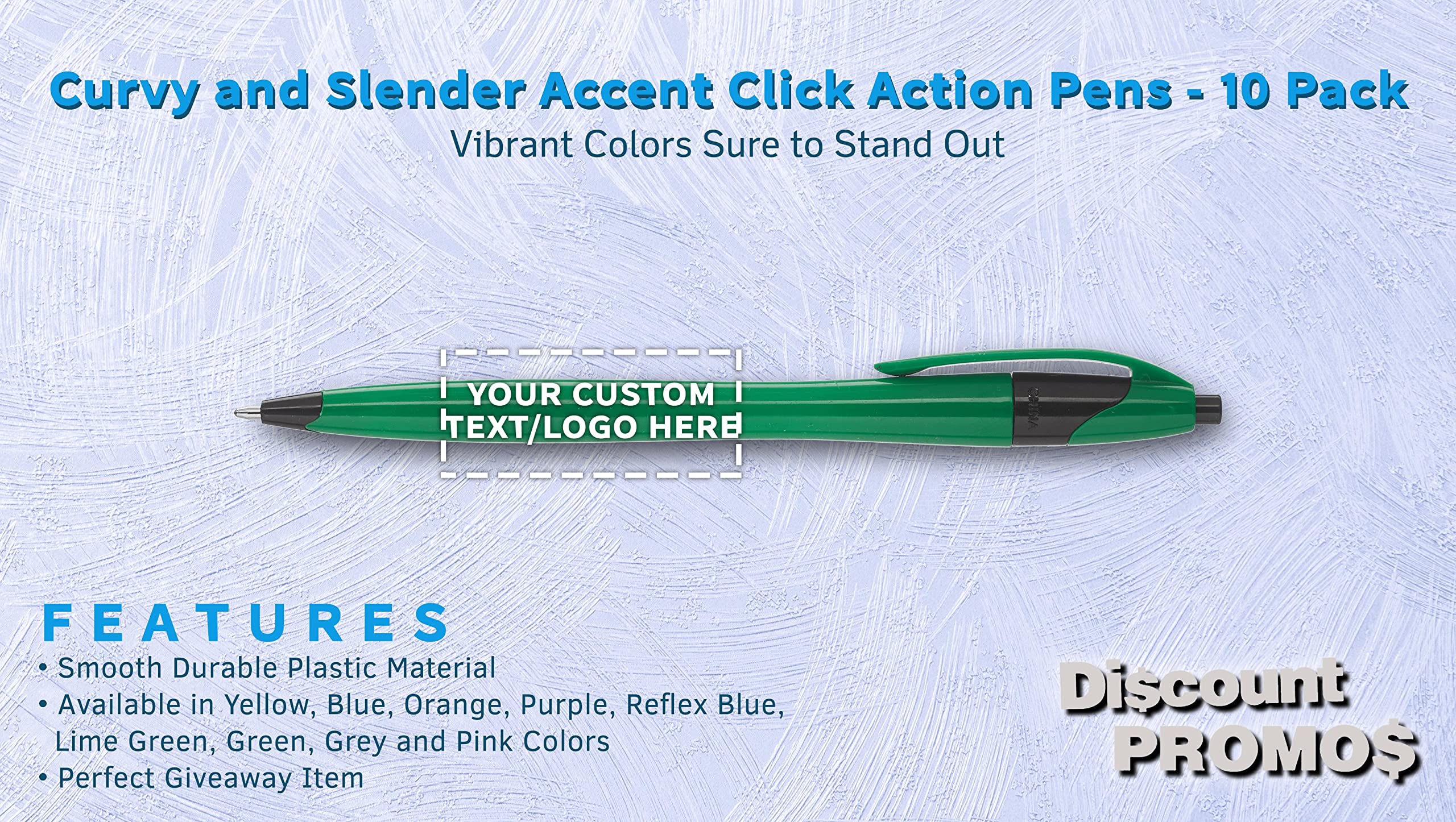 10-Pack Customizable Click Action Pens with Black Ink - Personalized Text & Logo - Vibrant Plastic Pens for Office, School & Promotional Giveaways