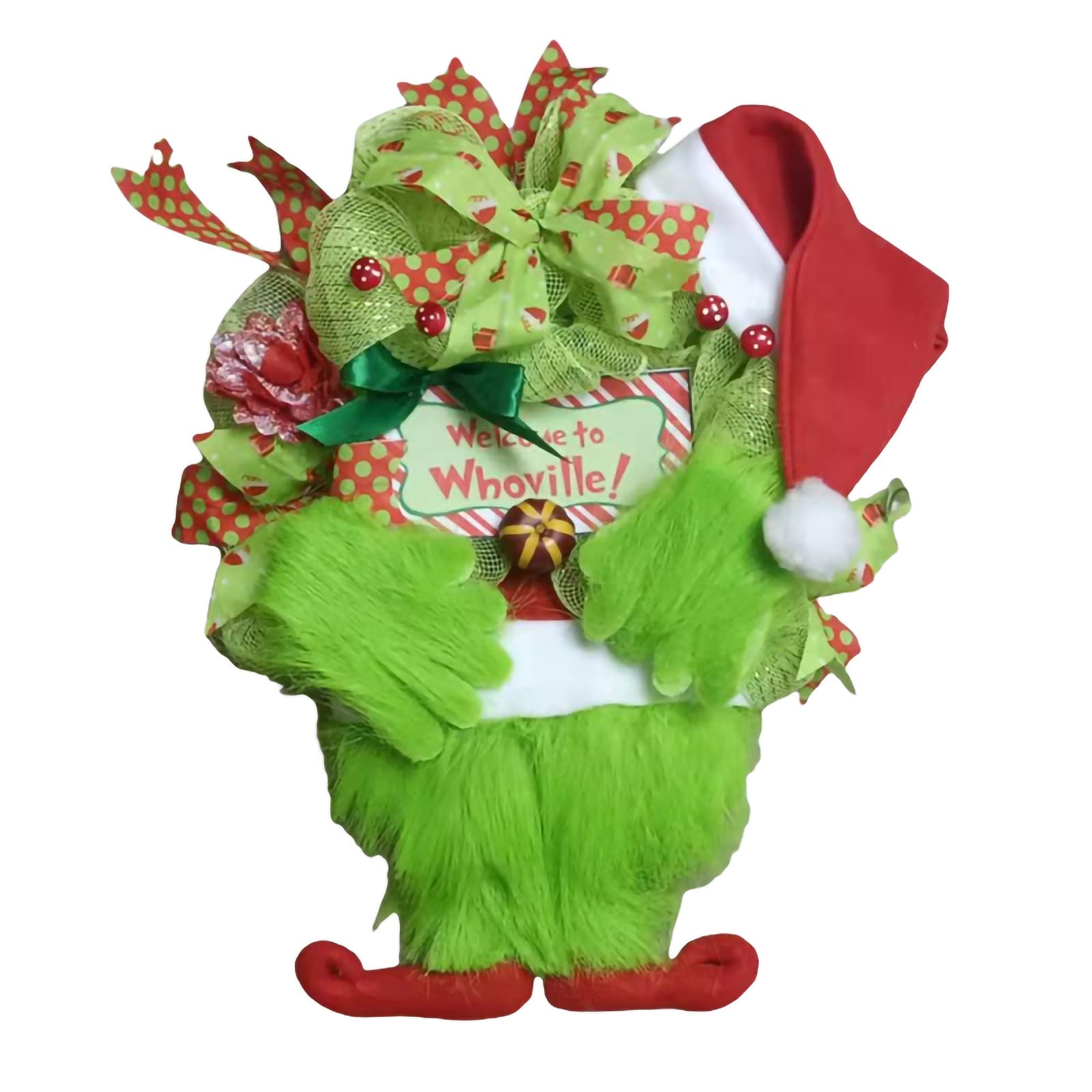 Festive Christmas Wreath Decorations - 46X30cm Green Grinch-Themed Plush Holiday Door Wreath for Front Door, Window & Indoor Decor - Perfect for Holiday Home Decorating, Parties & Gift Giving