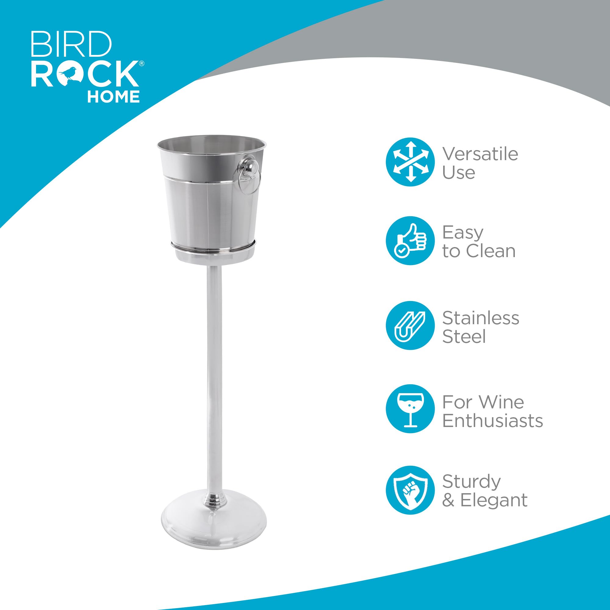 BIRDROCK HOME 18/8 Stainless Steel Champagne Bucket with Stand | Premium Wine Chiller for Parties & Events | 32 Inch Freestanding Ice Bucket | Indoor & Outdoor Use | Perfect for Weddings, BBQs & Home Entertaining