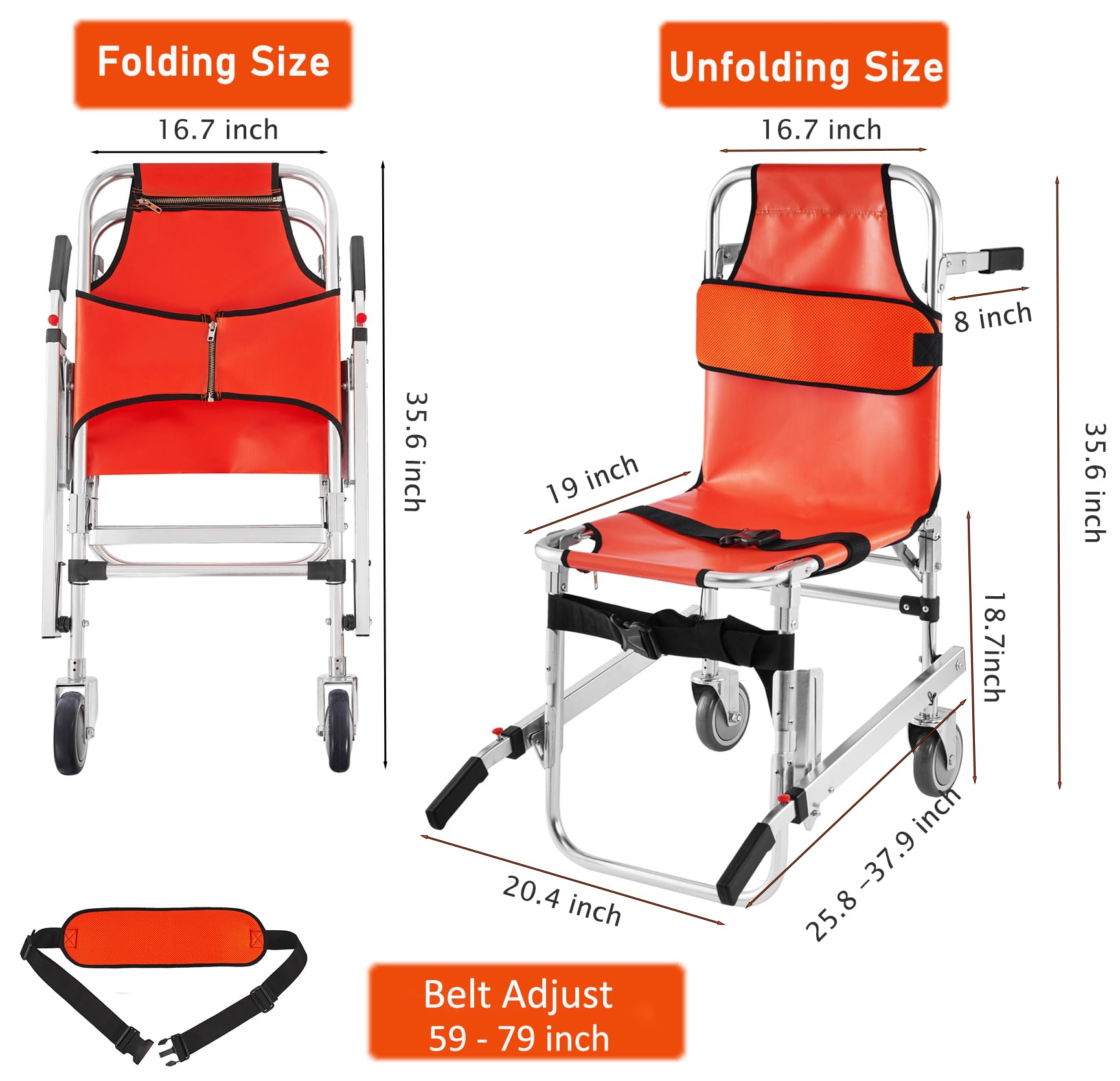 Portable Stair Stretcher Chair with 2 Wheels - Lightweight Medical Transport Chair for Elderly & Disabled - Indoor/Outdoor Stair Climbing Assistance - Ideal for Home Care, Hospitals & Emergency Evacuations