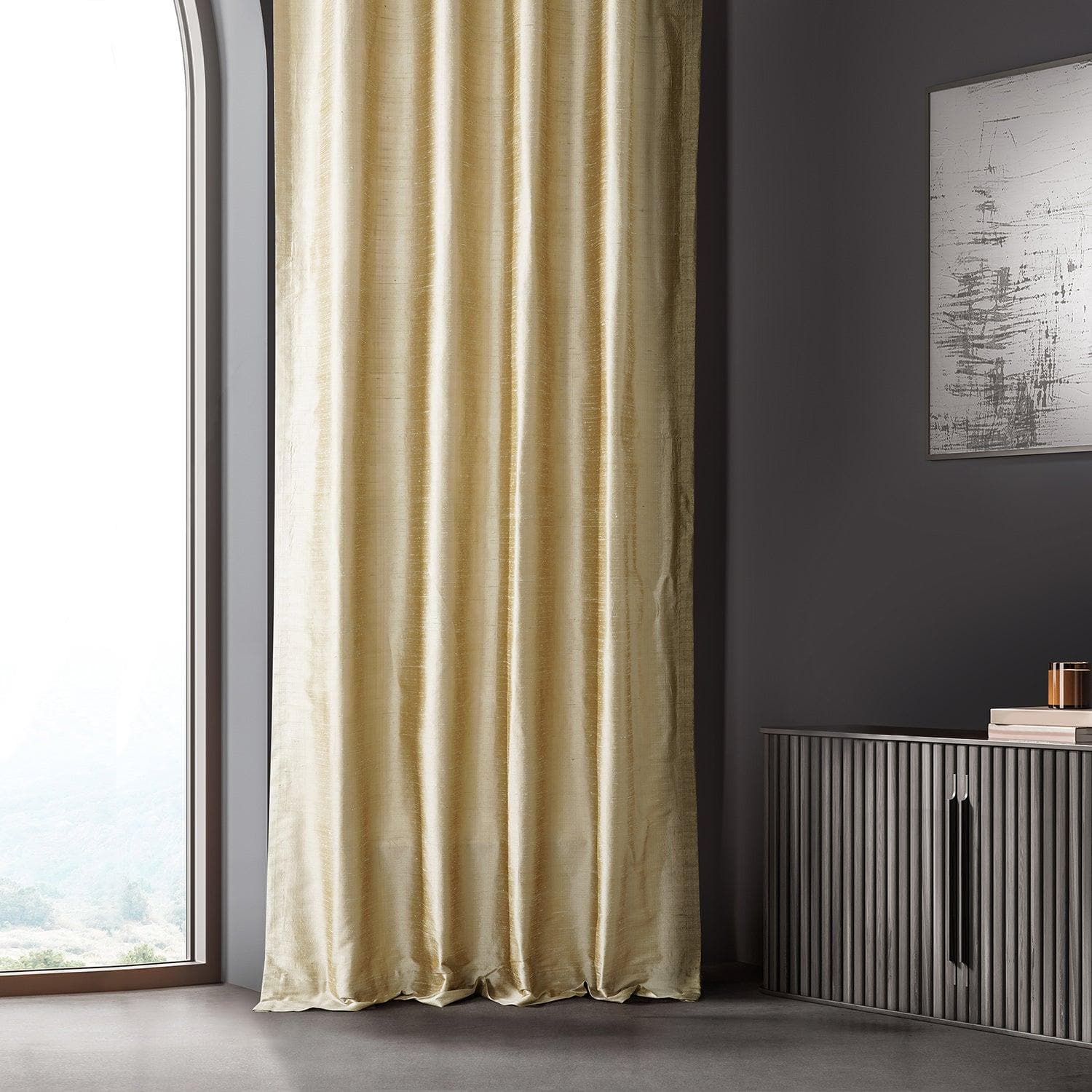 Luxury Biscotti Textured Dupioni Silk Blackout Curtains - Elegant Room Darkening Drapes for Bedroom, Living Room & Home Theater