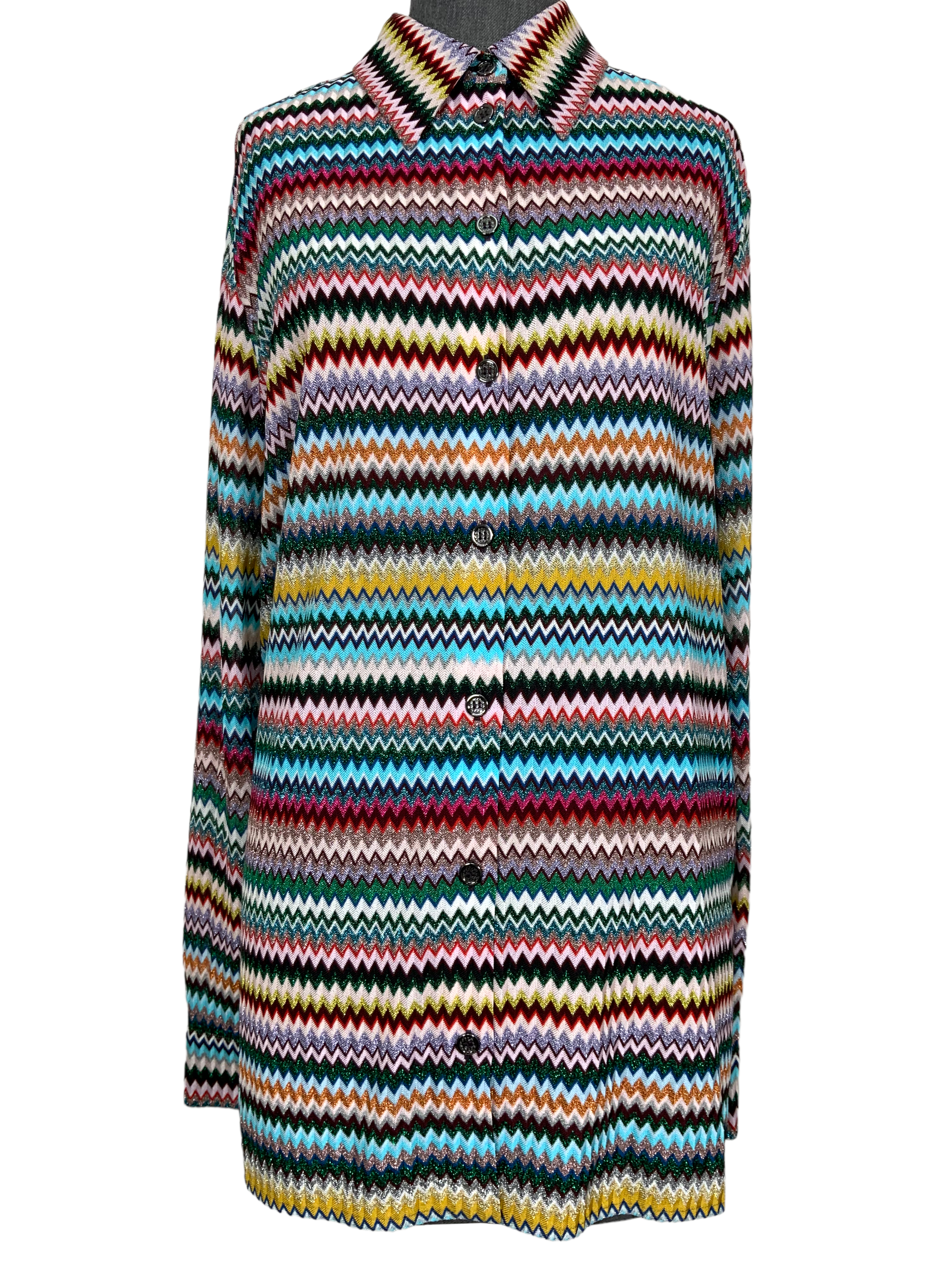 MISSONI Metallic Chevron Collar Shirt for Men - Size Large | Stylish Casual & Business Wear | Perfect for Office, Parties & Date Nights