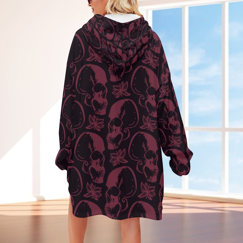 Cozy Purple Skull Hooded Blanket Sweater - Soft Fleece Wearable Blanket for Adults, Perfect for Lounge, Netflix Nights & Outdoor Camping