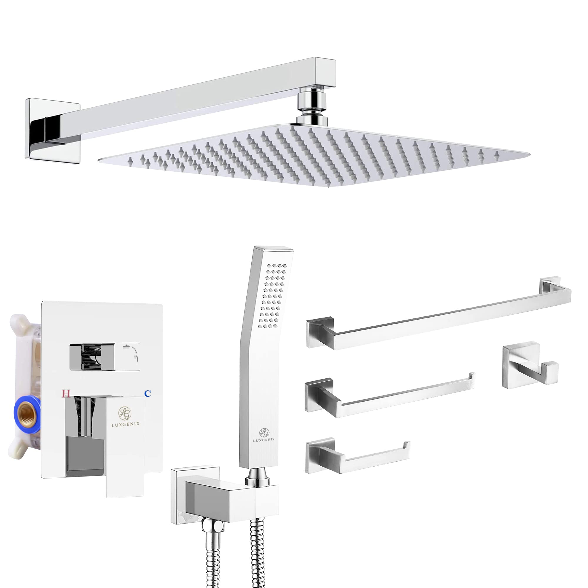 Premium Chrome Shower Set - 10 Inch Wall Mounted Rain Shower Head with Handheld Combo & Diverter Valve - Luxury Bathroom Fixture for Spa-Like Experience - Perfect for Master Bathroom Remodeling and Modern Home Upgrade