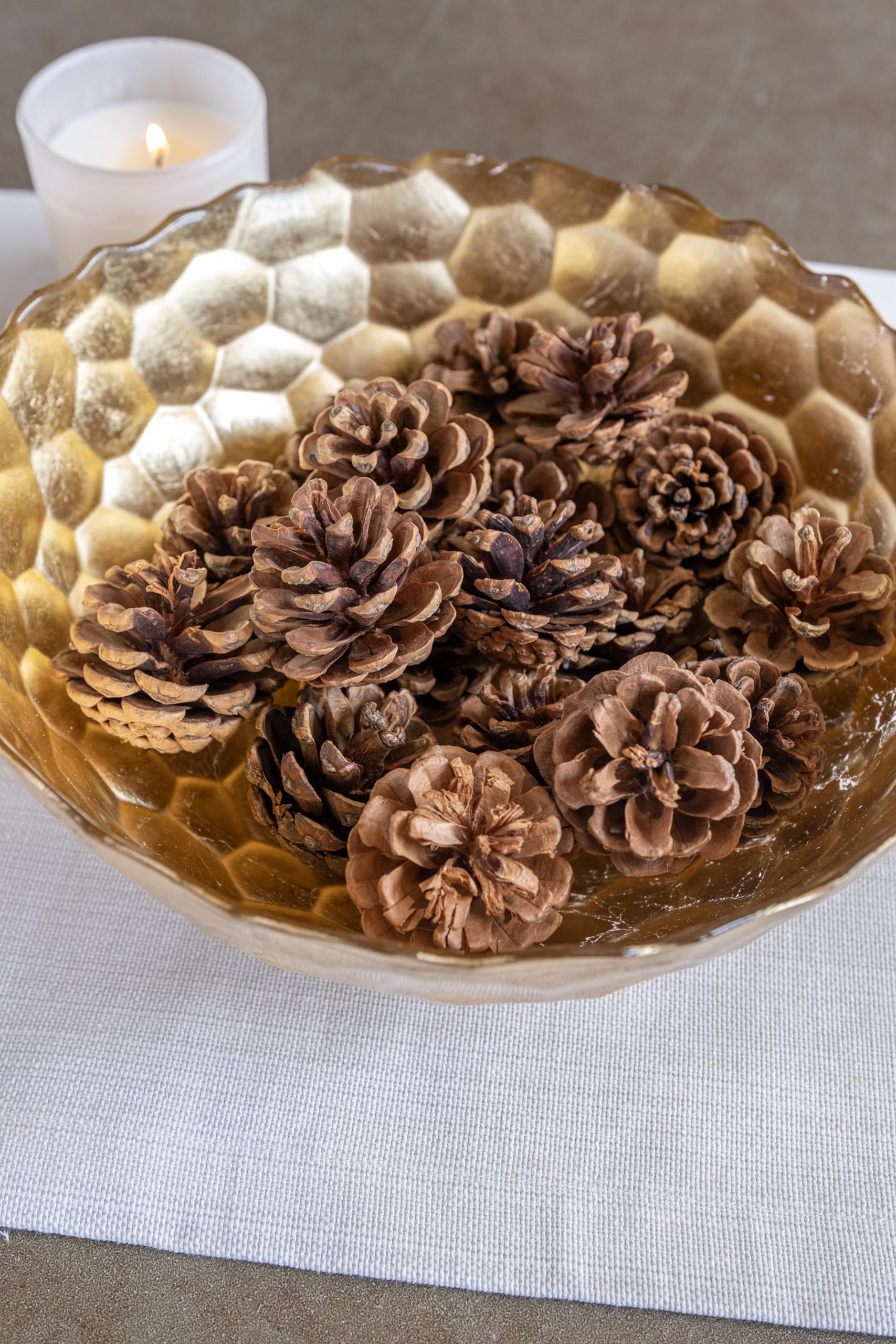 Vietri Rufolo Glass Gold Honeycomb Large Bowl - Decorative Serving Dish for Fruit, Candy, Nuts | Elegant Centerpiece for Dining Table, Kitchen Counter, Office Desk