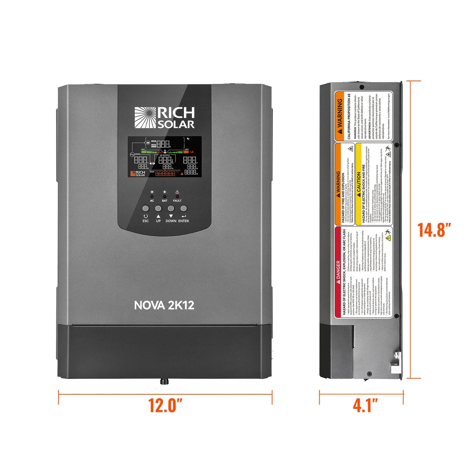 Rich Solar NOVA 2K12 2000W 12V Pure Sine Wave Power Inverter with Built-in Transfer Switch - Perfect for RVs, Boats, Off-Grid Solar Systems & Emergency Backup Power