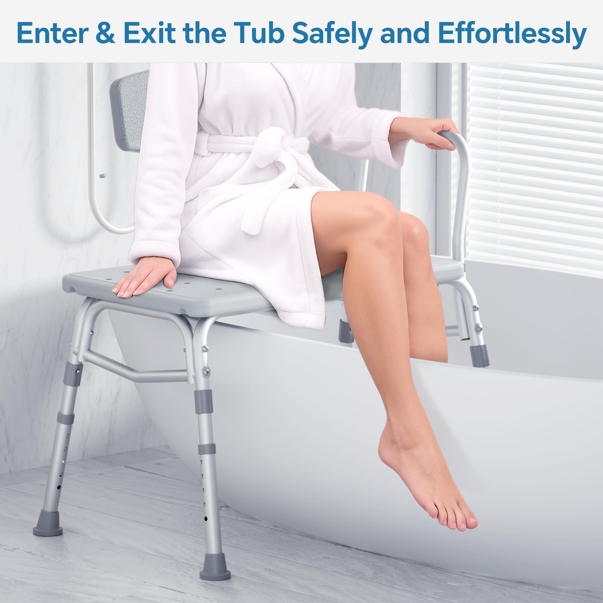 Heavy Duty Shower Chair with Backrest - 400 lbs Capacity, Slip-Resistant Feet & Adjustable Height - FSA/HSA Eligible Bathtub Transfer Bench for Elderly and Disabled - Ideal for Safe Bathing, Mobility Assistance and Accessible Showering