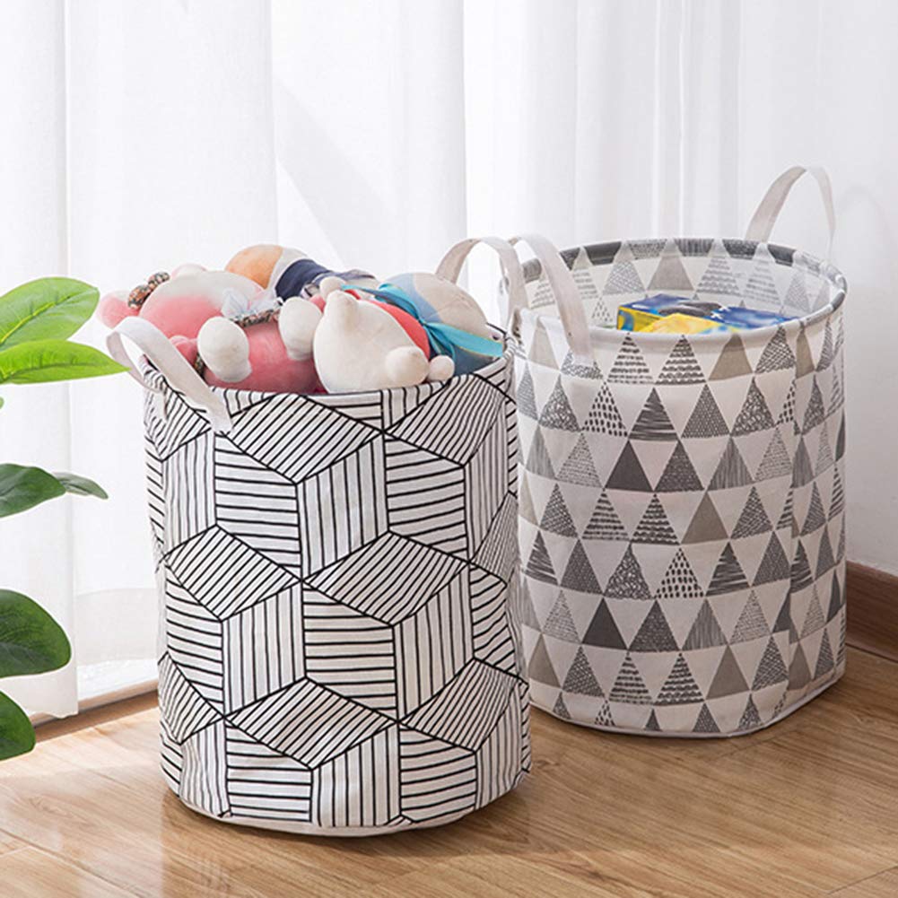 Round Folding Grid Laundry Storage Basket - Breathable Clothes Organizer Bin for Bedroom, Bathroom & Closet Organization (Stripe Pattern) - Perfect for Socks, Underwear & Toy Storage