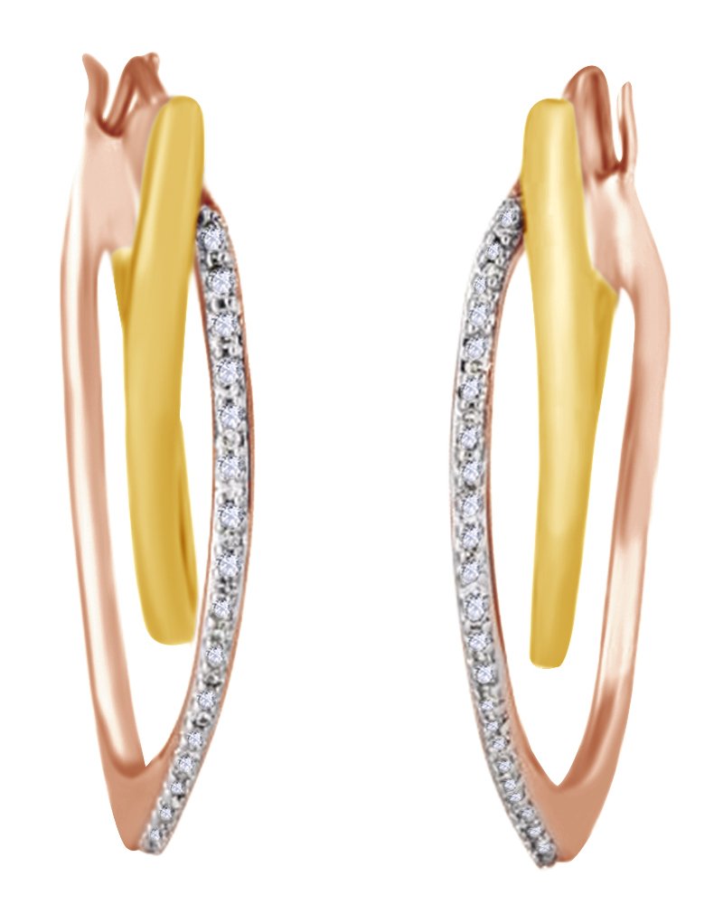 14K Gold Over Sterling Silver Round White Natural Diamond Hoop Earrings (0.1 CTTW) - Perfect for Weddings, Parties & Everyday Elegance