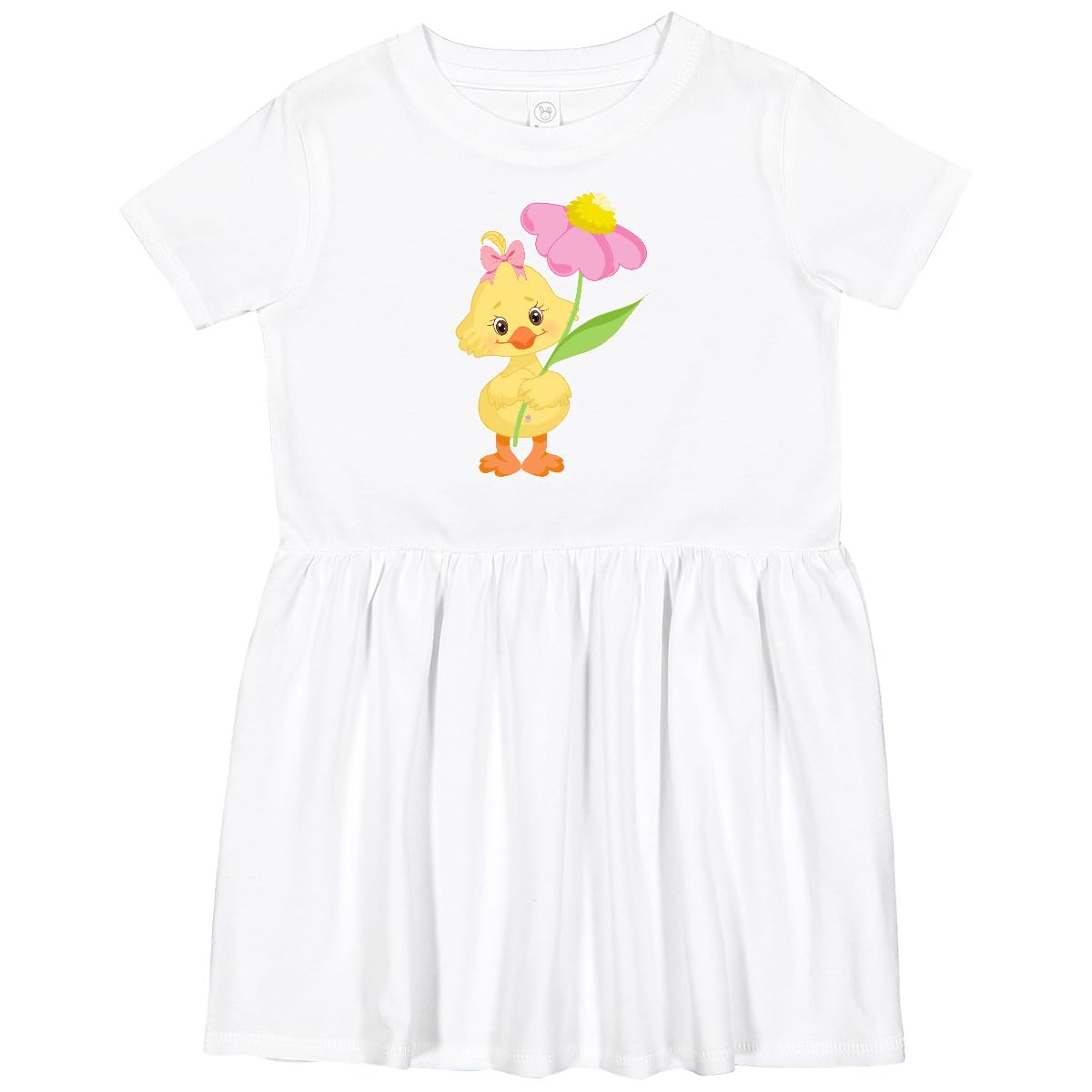 Inktastic Cute Easter Chick with Pink Flower Toddler Dress - Soft Cotton Baby Girl Outfit for Spring & Easter Celebrations, Photo Shoots & Family Gatherings