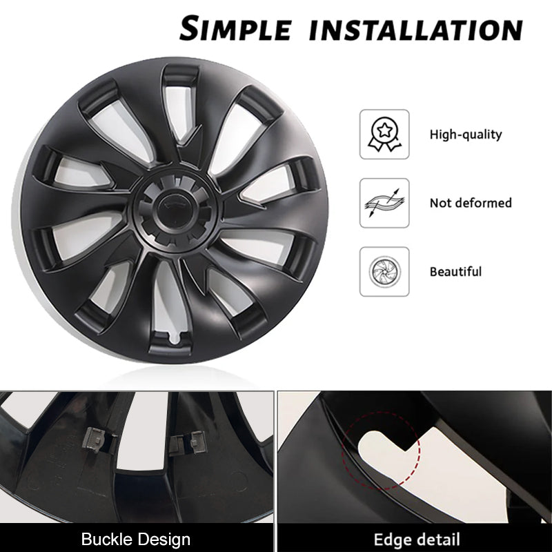 EVBASE Model 3 18-Inch Überturbine Wheel Covers for Tesla 3 - 4PCS Matte Black Wheel Cap Kit - Enhance Style & Protection for Daily Driving & Car Shows