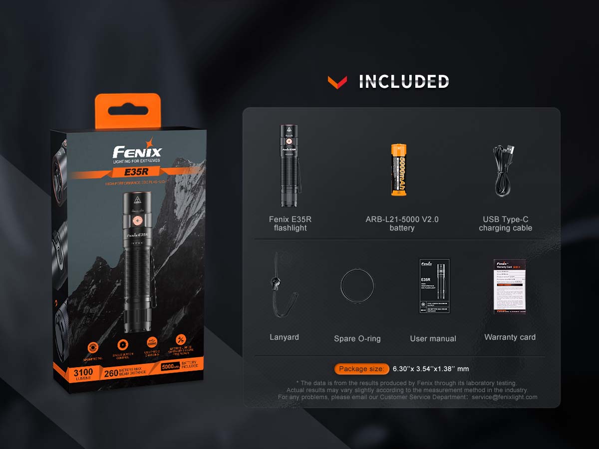 Fenix E35R Rechargeable EDC Flashlight - 2000 Lumens, USB-C Charging, Compact & Bright LED Flashlight for Camping, Hiking, Emergency, and Everyday Carry