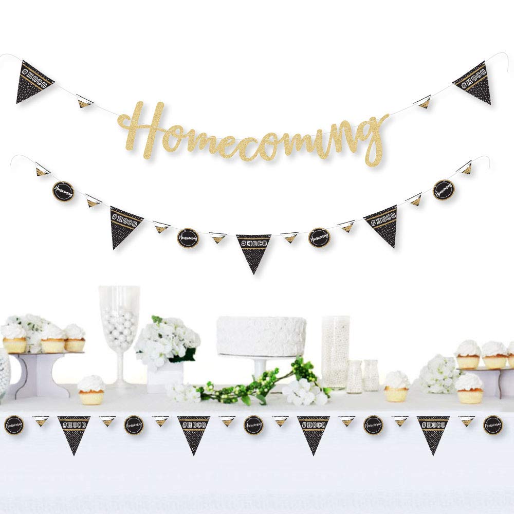 Big Dot of Happiness Homecoming Dance Party Banner - Gold Glitter Cutouts for School Dance Decorations (36 Pieces) - Perfect for Homecoming, Prom, School Dances & Party Backdrops