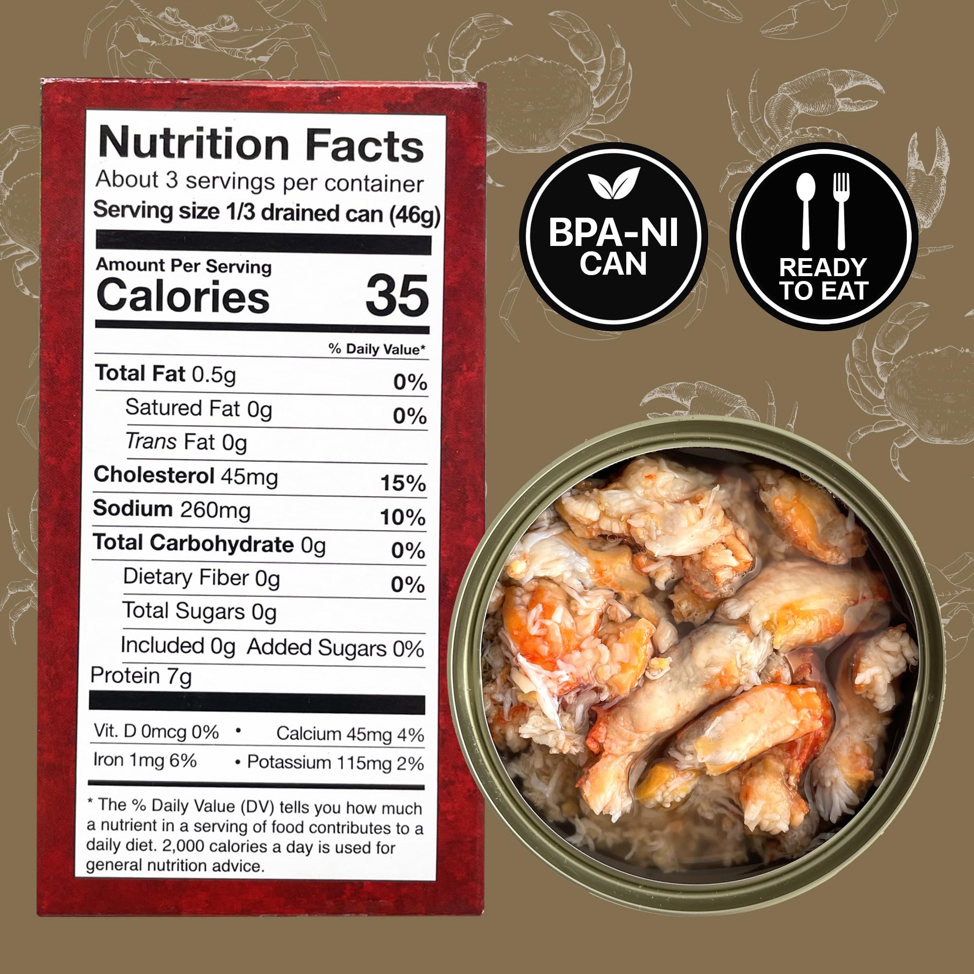Premium Wild-Caught Patagonian Snow Crab Meat - 6 oz Can (Pack of 3) | Sustainably Harvested, Tender & Delicious | High Protein, Rich in Omega-3 | Keto, Paleo & Seafood Lovers | Perfect for Salads, Pasta & Gourmet Recipes
