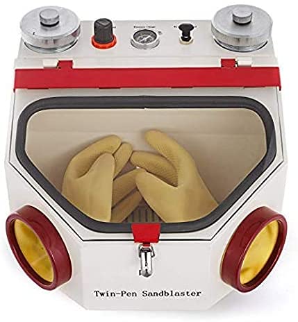 50W EustomA Twin Double Pen Fine Sandblaster with LED Lamp - Professional Lab Equipment for Metal Bottles | Perfect for Dental, Jewelry & Industrial Sandblasting Applications