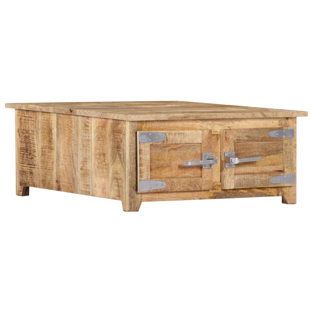 Solid Mango Wood Coffee Table with 2 Doors - 27.5