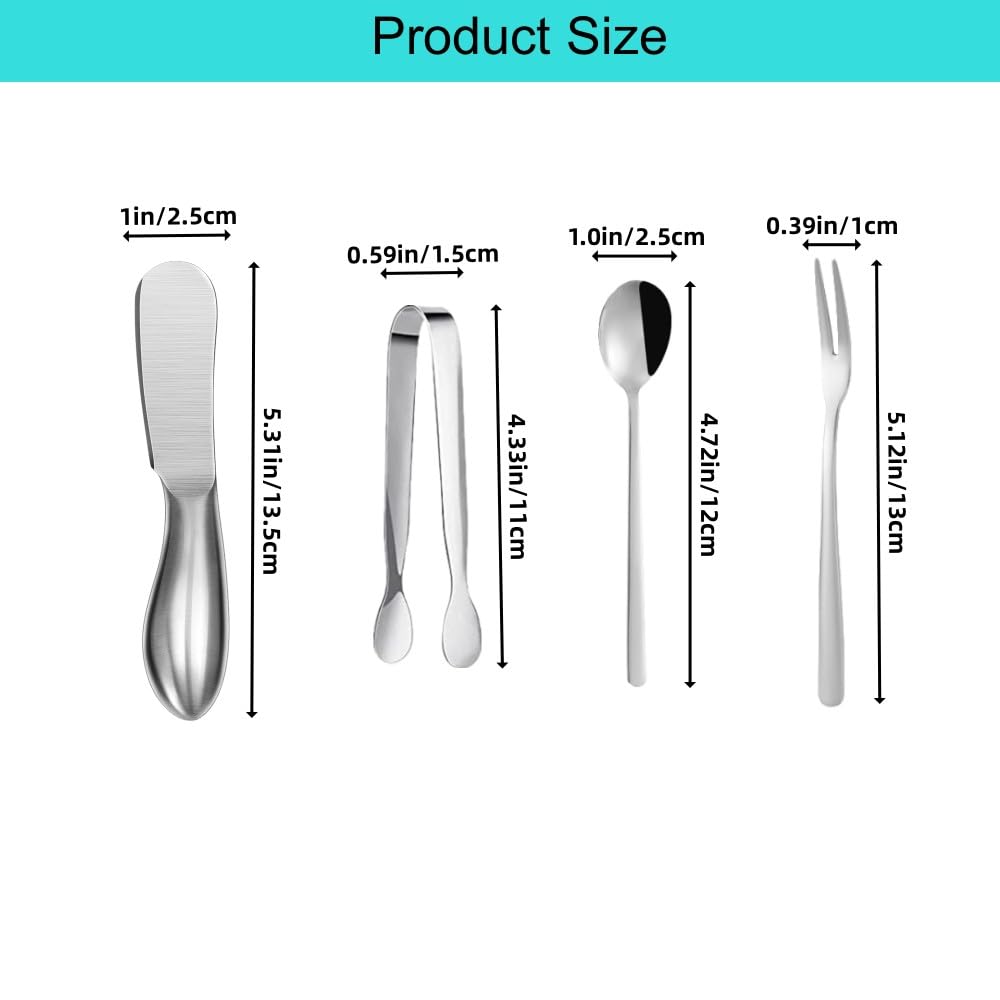 16-Piece Stainless Steel Cheese & Butter Spreader Knife Set - Mini Serving Utensils for Charcuterie Boards (Includes Tongs, Spoons & Forks) - Perfect for Cheese Platters, Pastries, Parties & Entertaining