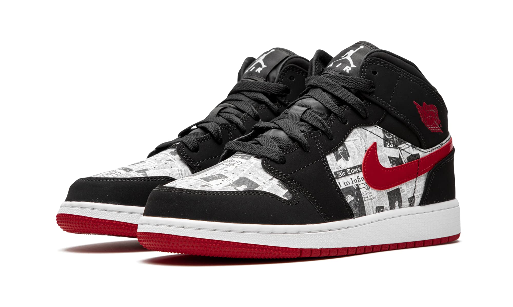 Air Jordan 1 Mid SE Kids Basketball Shoes - Newspaper Print Design - Comfortable Sneakers for Boys & Girls | Perfect for School, Sports & Casual Wear