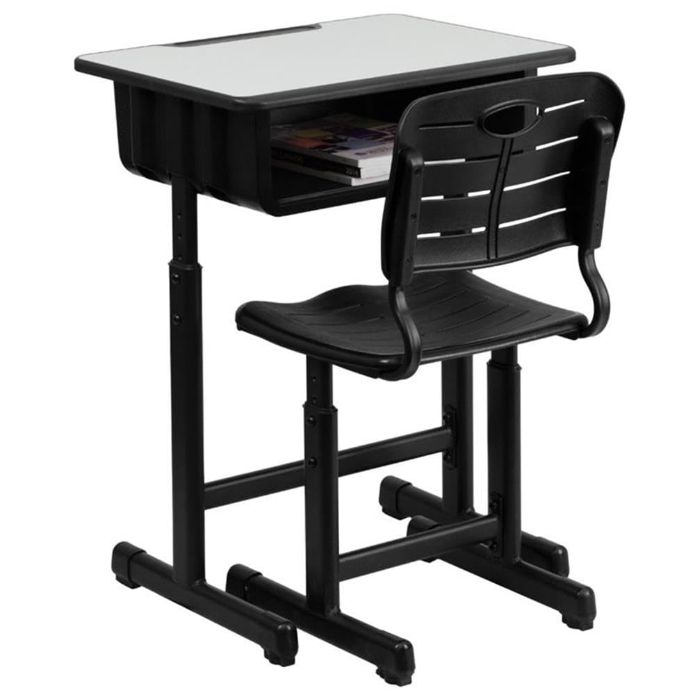 BOWERY HILL Adjustable Height Classroom Desk - Wood & Plastic Combo in Black & Natural Colors - Perfect for School, Home Office & Study Spaces