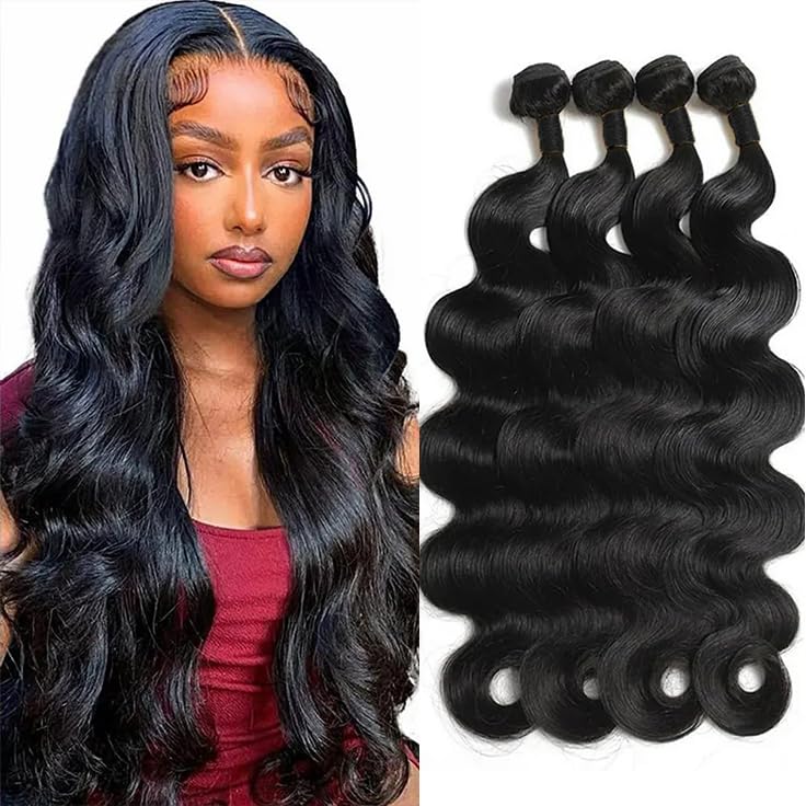 100% Unprocessed Brazilian Virgin Human Hair Bundles - Body Wave 18/20/22/24 Inch 12A Grade - Natural Black Color for Women | Perfect for Weaves, Extensions & Styling