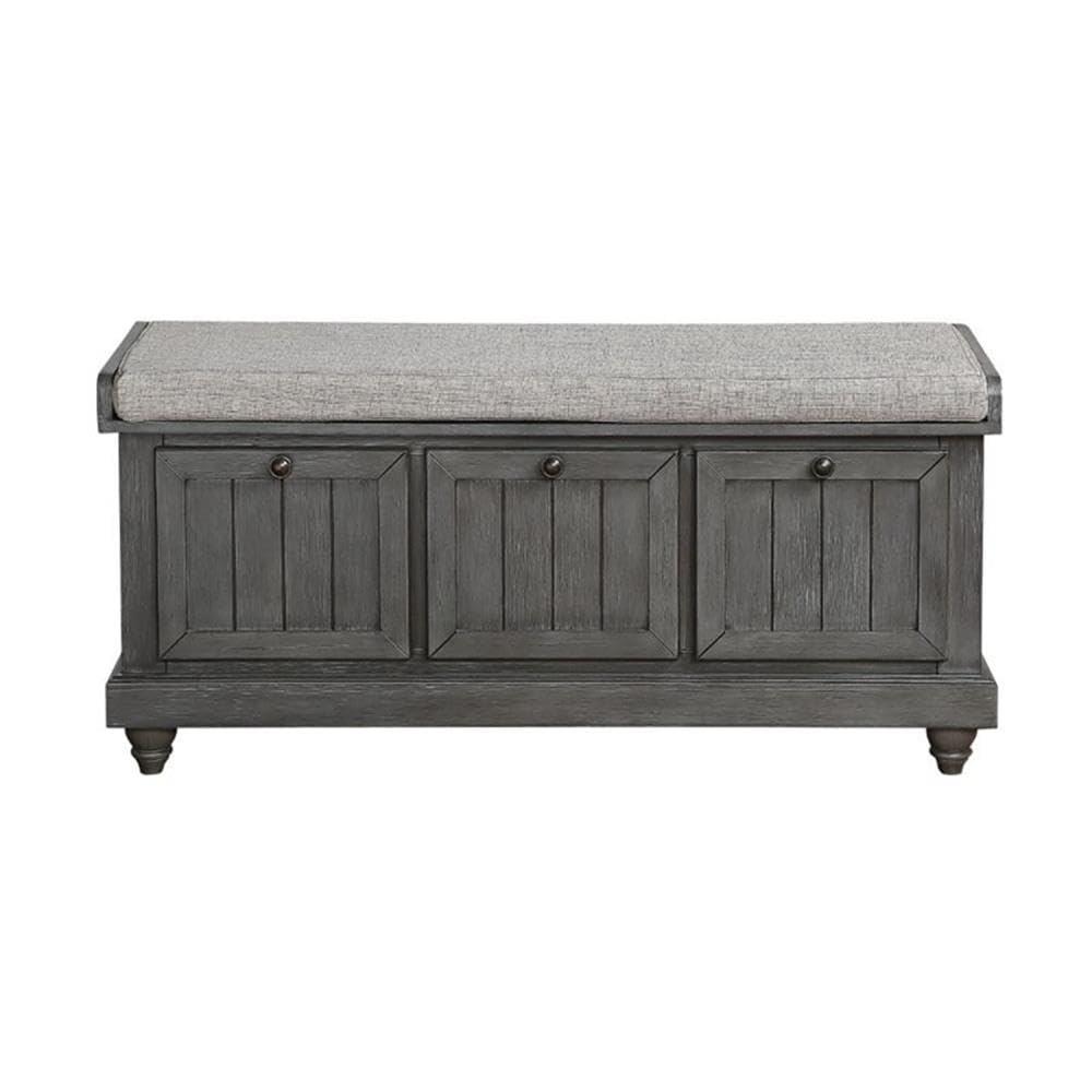 Modern Dark Gray Wood Storage Bench - Lexicon Carell Contemporary Furniture for Entryway, Bedroom & Living Room Organization