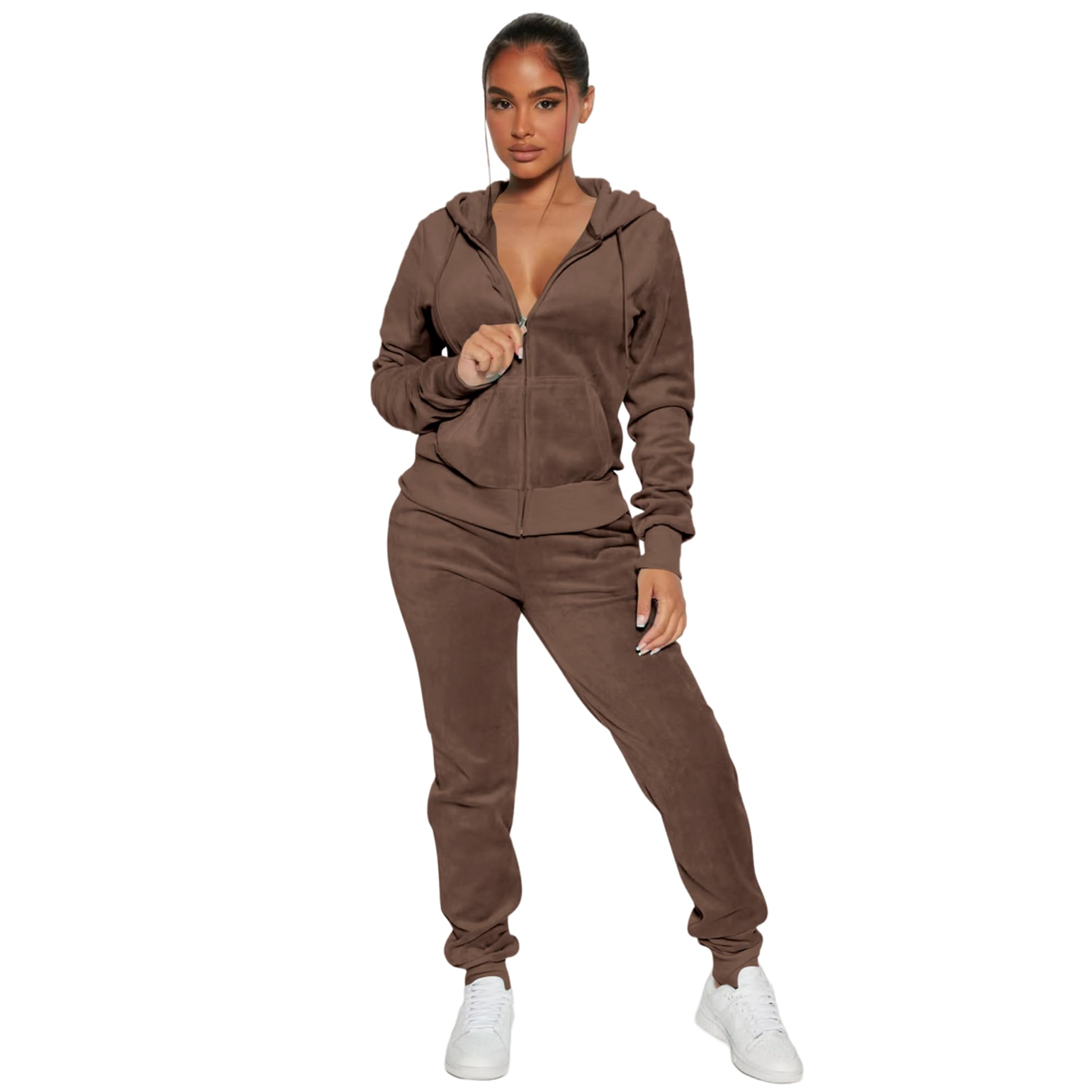 Yidengymx Women's 2-Piece Velour Tracksuit Set - Soft Velvet Hooded Jogger Outfit for Lounge, Gym & Casual Wear - Plus Size Comfortable Athleisure Suit for Women