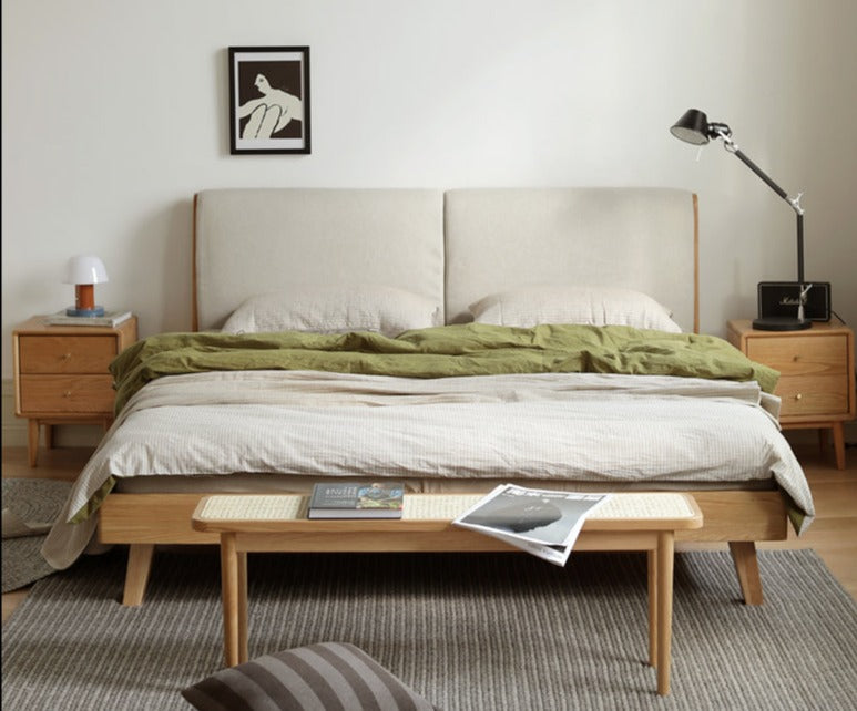 Solid Oak Wood Soft Bed Frame - Queen Size, Natural Wood Finish - Perfect for Master Bedrooms, Guest Rooms & Cozy Home Decor