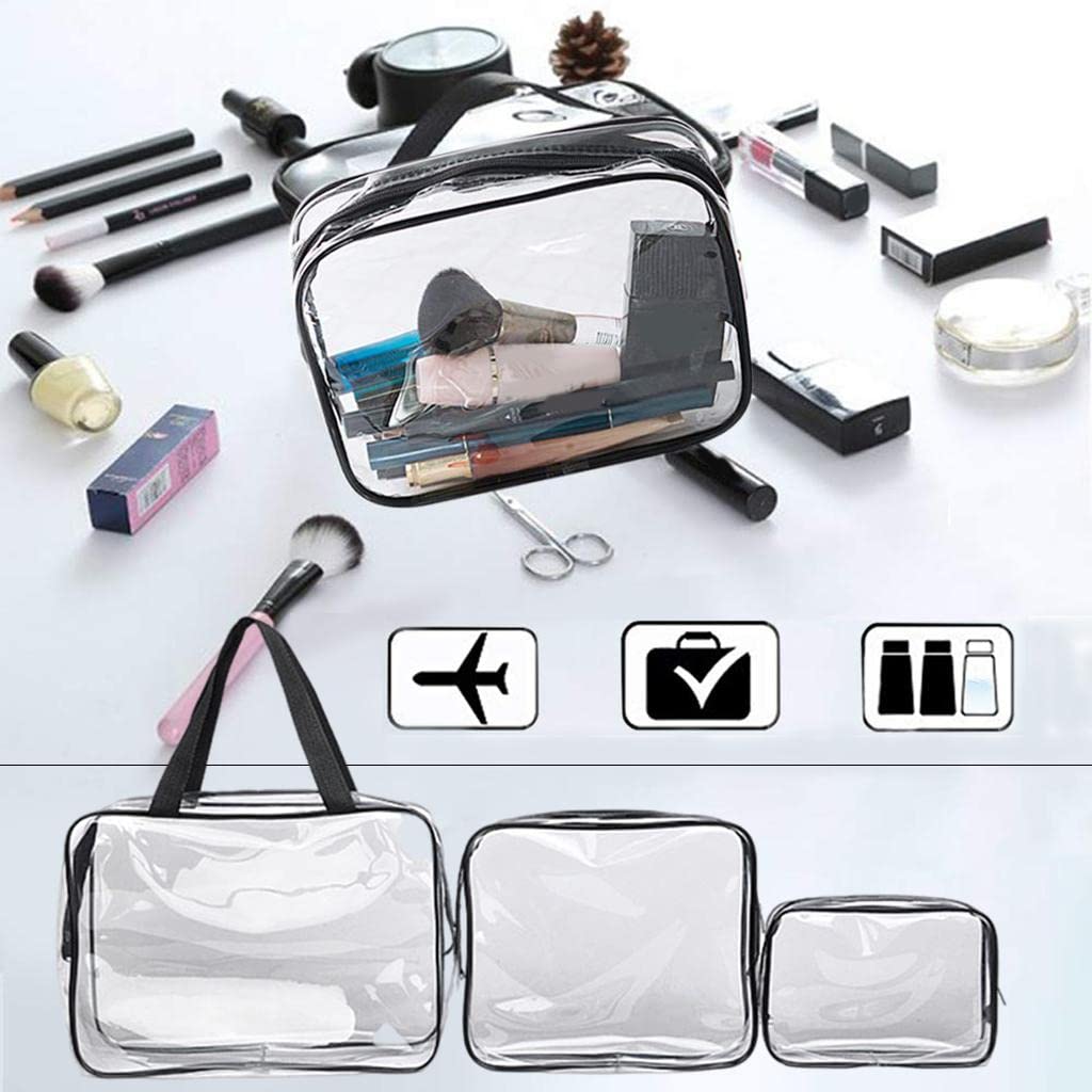 3 Pack Waterproof Clear Makeup Bags - Travel Cosmetic Organizer Pouch for Toiletries, Makeup Brushes & Accessories (Black) | Perfect for Gym, Beach & Everyday Use