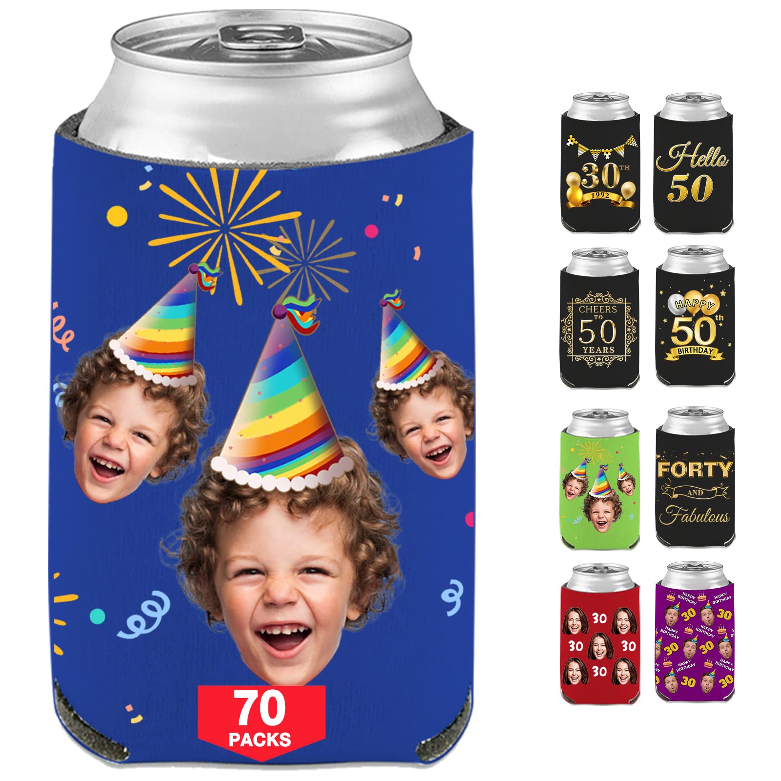 Custom Personalized Birthday Can Coolers & Beer Bottle Sleeves with Photo - Bulk Beverage Holders for Parties, BBQ, Tailgating & Gifts