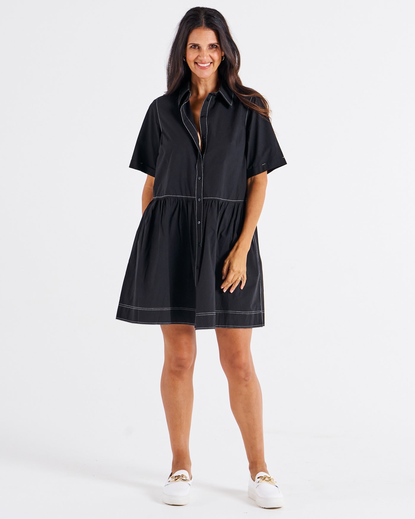 Betty Basics Denver Cotton Dress for Women - Soft & Comfortable Black Casual Dress - Perfect for Everyday Wear, Office, and Outings