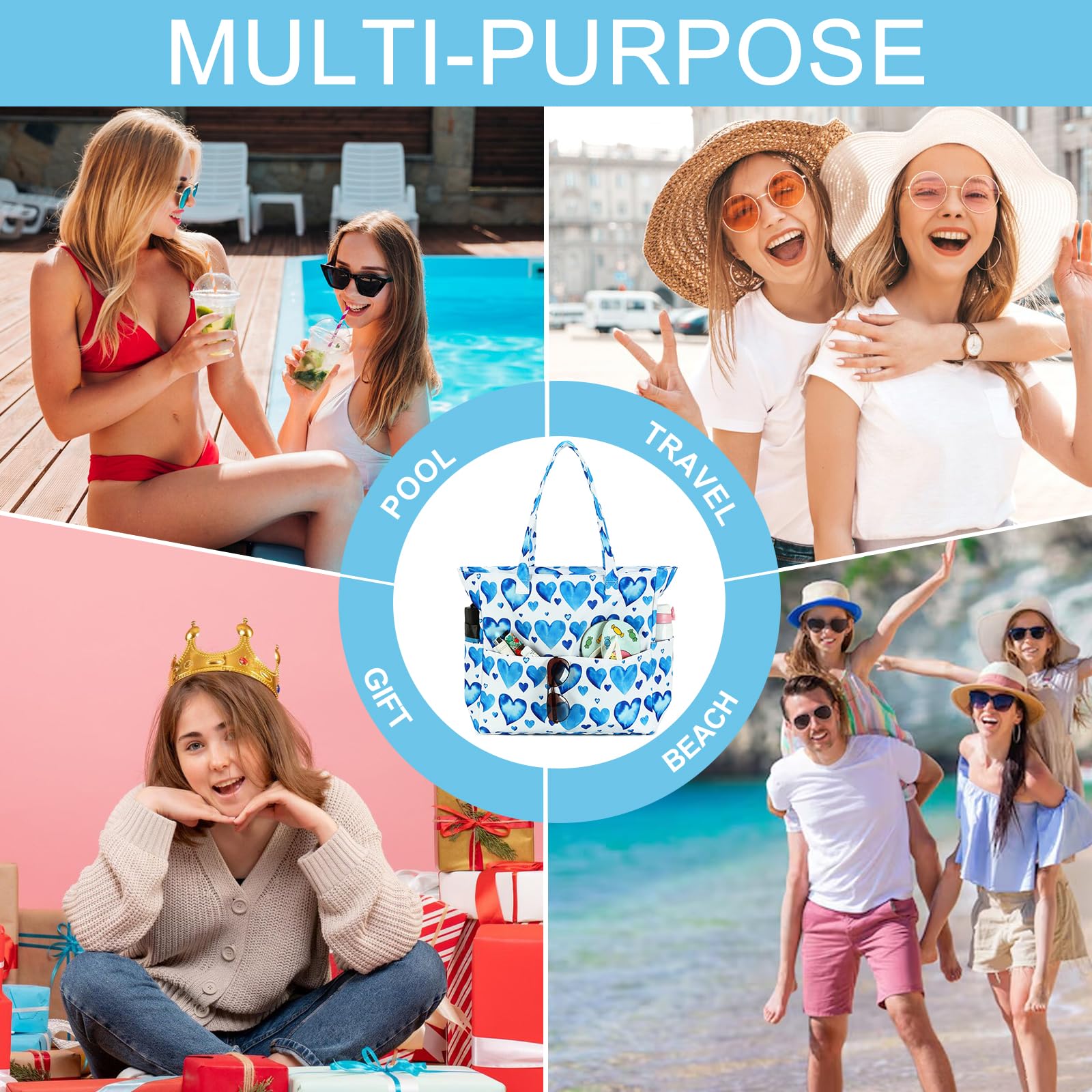 **Waterproof Large Beach Tote Bag for Women - Gym & Travel Carry On Bag with Wet Compartment - Perfect for Pool, Beach, Gym & Weekend Getaways**