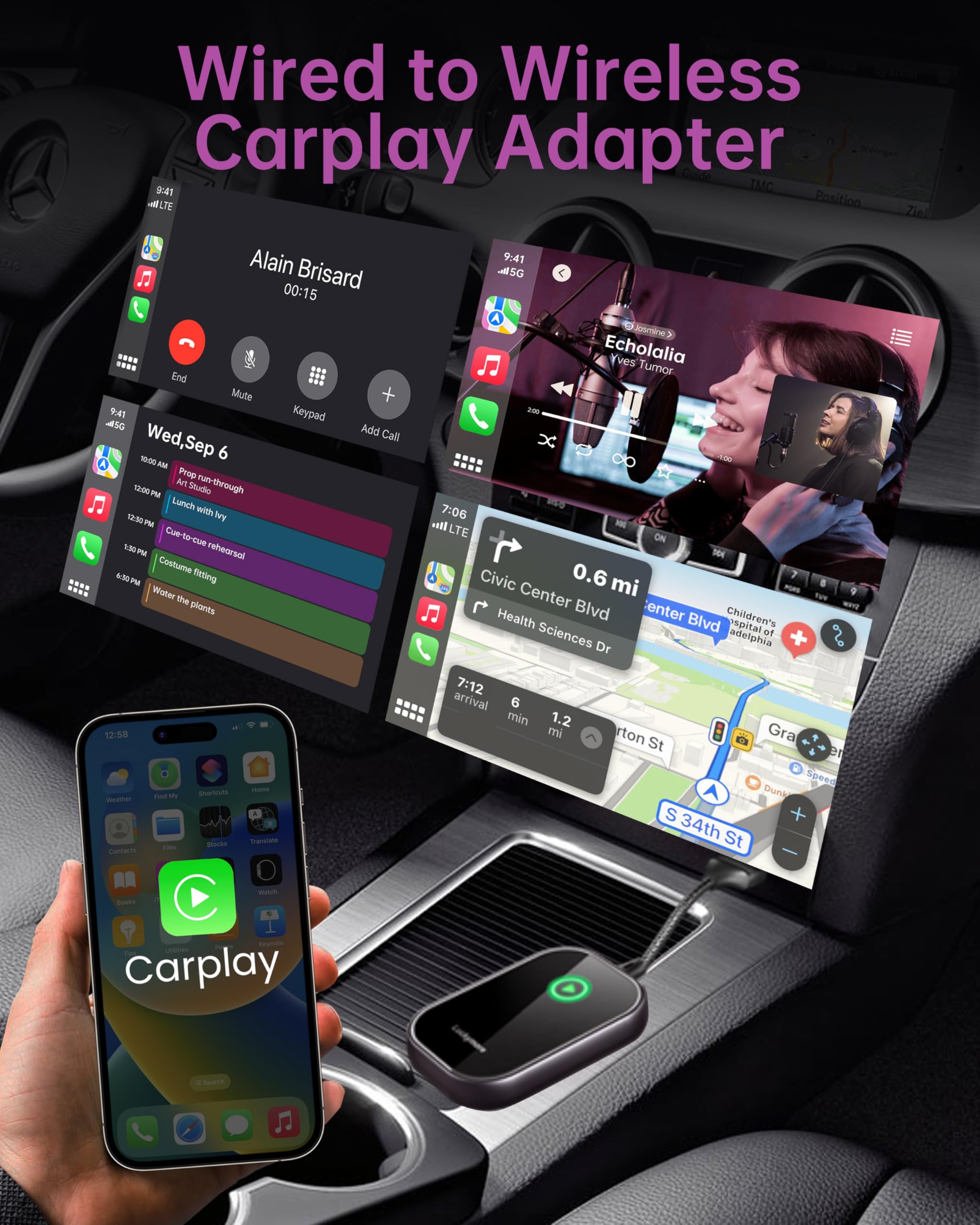Luckymore Wireless CarPlay Adapter - Convert Wired to Wireless CarPlay Dongle for iPhone iOS 10+ | Plug & Play | Compatible with Cars 2017+ | Seamless Music & Navigation for Commuting & Road Trips