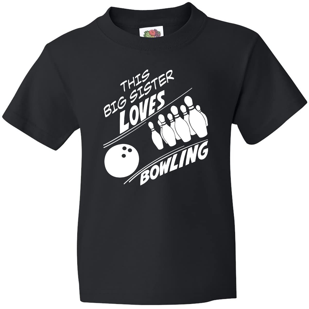 Inktastic Big Sister Loves Bowling Youth T-Shirt - Cute Sibling Bowling Team Outfit for Girls - Perfect for Bowling Parties, Family Events & Sibling Matching