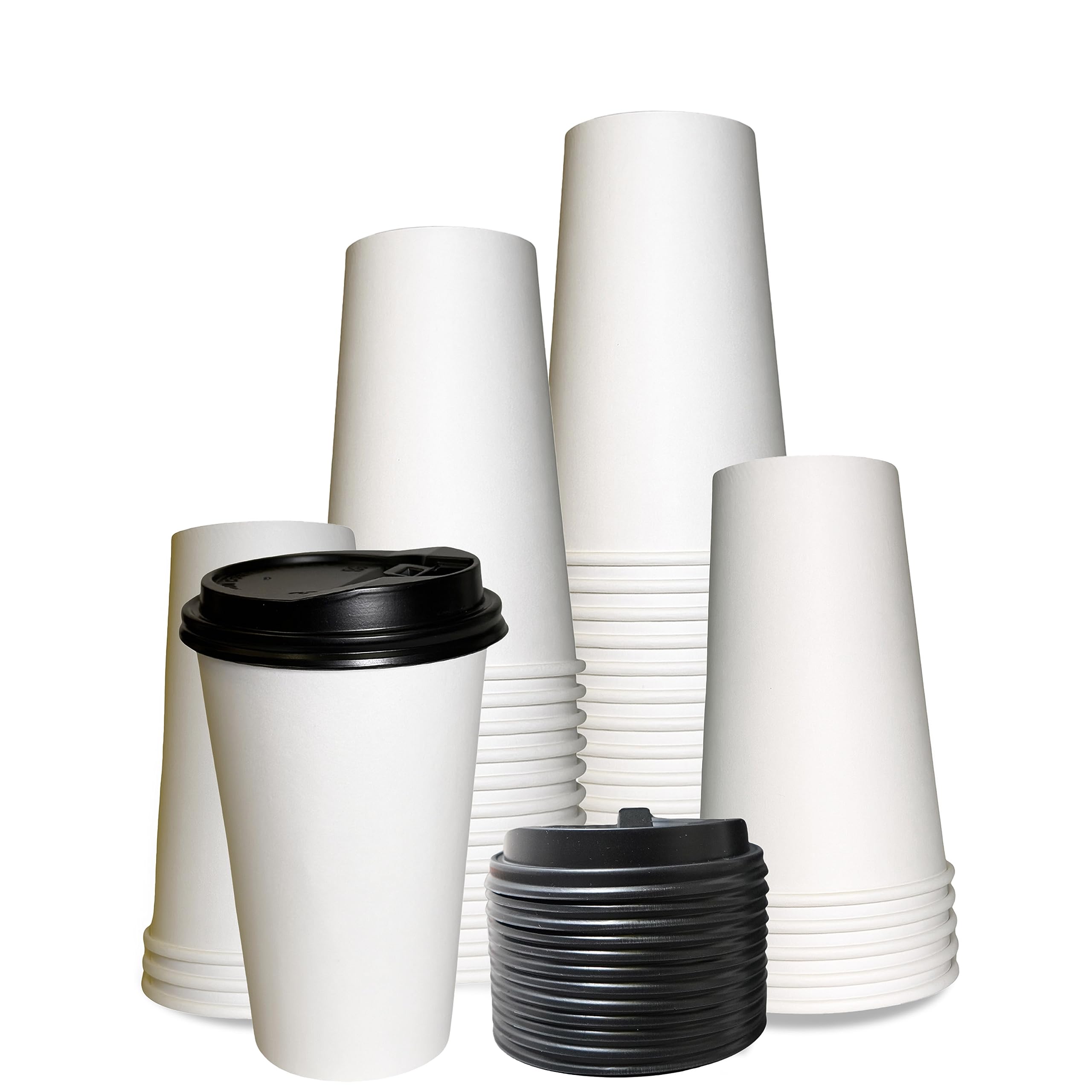 EcoQuality 20oz Disposable White Paper Coffee Cups with Black Lids - Bulk Pack of 400 - Perfect for Hot Coffee, Tea, Cappuccino, Hot Chocolate & Chai Latte - Ideal for Office, Cafes, Travel & Home Use