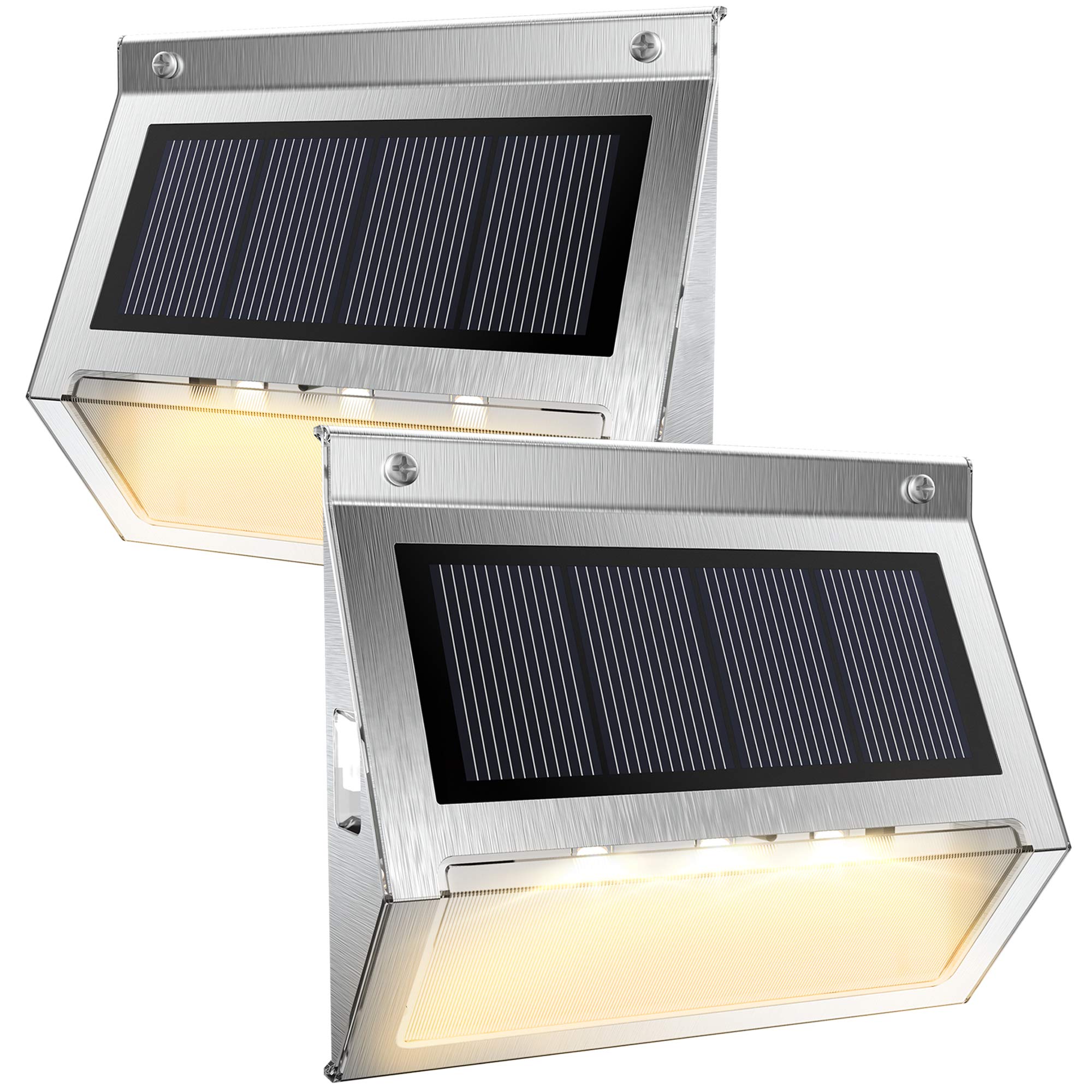 Upgraded Solar Step Lights Outdoor - 3 LED Waterproof Deck Lights with Larger Solar Panel for Stairs, Fence, Garden, Patio - Warm White Light (2 Pack) - Perfect for Pathway, Driveway & Backyard Lighting