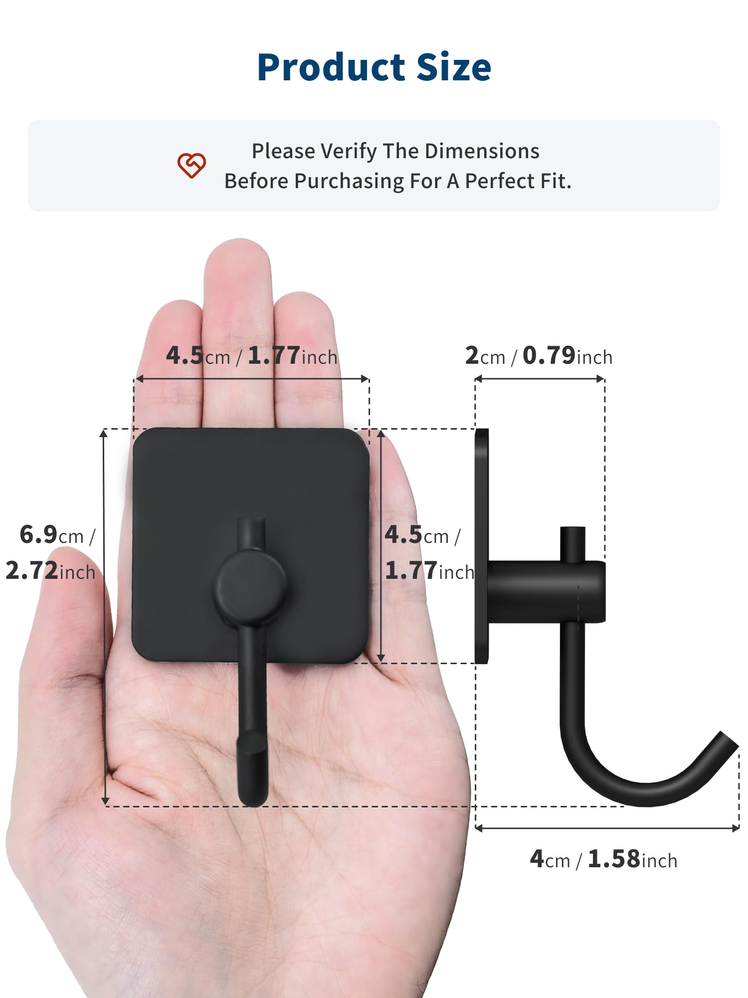 Self Adhesive Towel Hooks for Bathroom - 4 Pack Black Wall Mounted Hooks, Strong Adhesive Hand Towel Holder for Hanging Bath Towels, Robes & Lightweight Clothing - Perfect for Bathroom, Closet, Cabinet & Behind Doors (Ideal for Small Spaces & Organization)