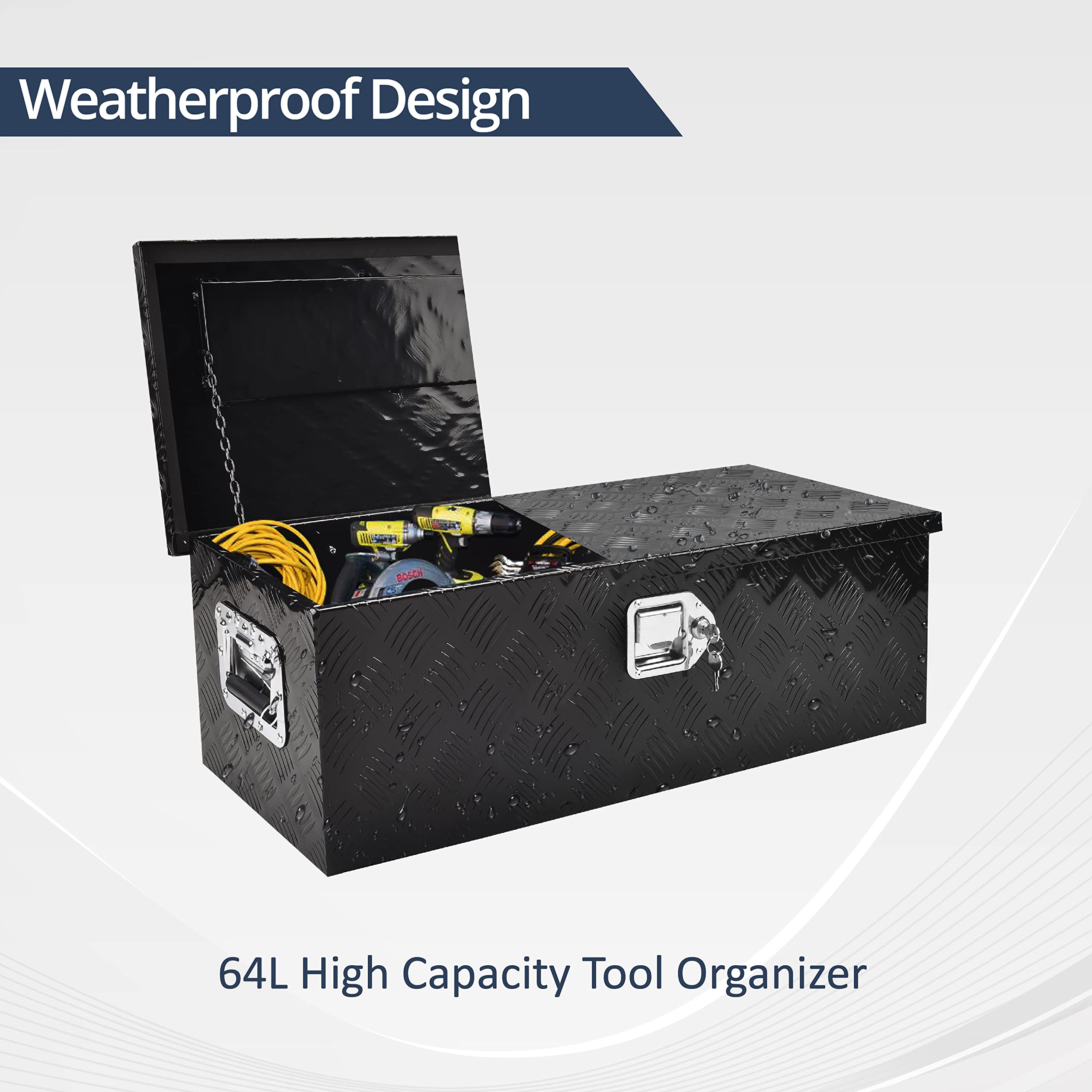 30 Inch Aluminum Truck Tool Box with Side Handle & Lock - Heavy Duty Tool Storage Box for Pickup, Trailer, RV - 30