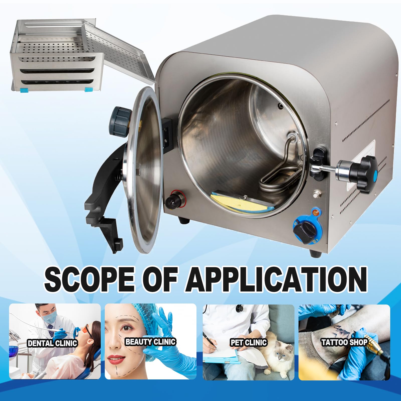 14L 900W Automatic Steam Autoclave Sterilizer with 3 Trays - 304 Stainless Steel Lab Equipment for Medical, Dental & Tattoo Tools Sterilization | Perfect for Clinics, Laboratories & Beauty Salons