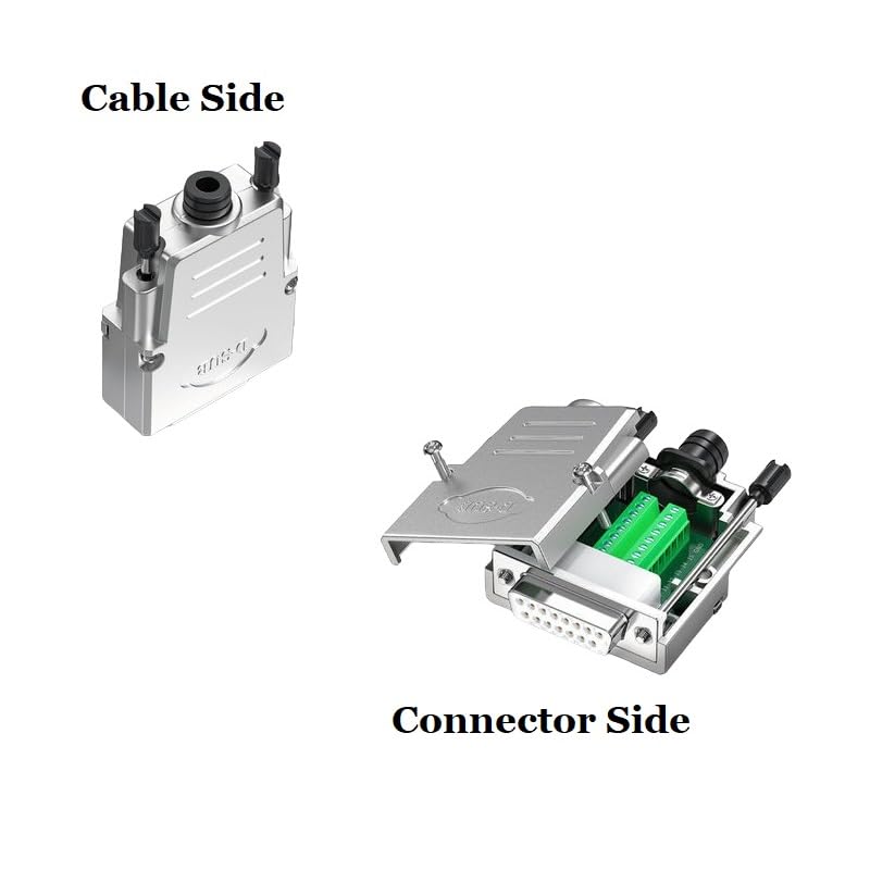 DB15 Female Solderless Shielded Metal Hood Connector - RS232 D-Sub Serial Adapter for Industrial Automation & Computer Networking