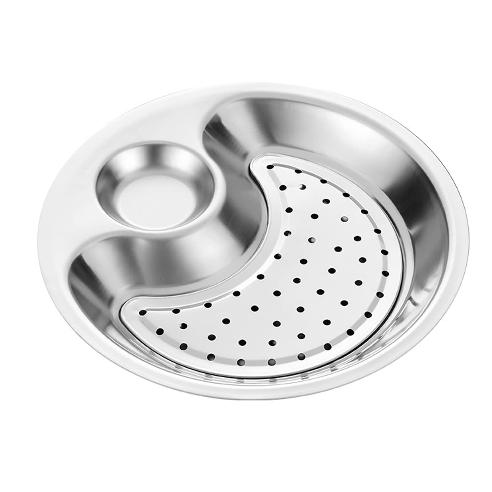 Premium Stainless Steel Dumpling Tray with Sauce Dish & Drain Tray - Double Layer Multipurpose Serving Plate for Dim Sum, Sushi, Appetizers - Perfect for Dinner Parties, Restaurants & Home Use (Silver)