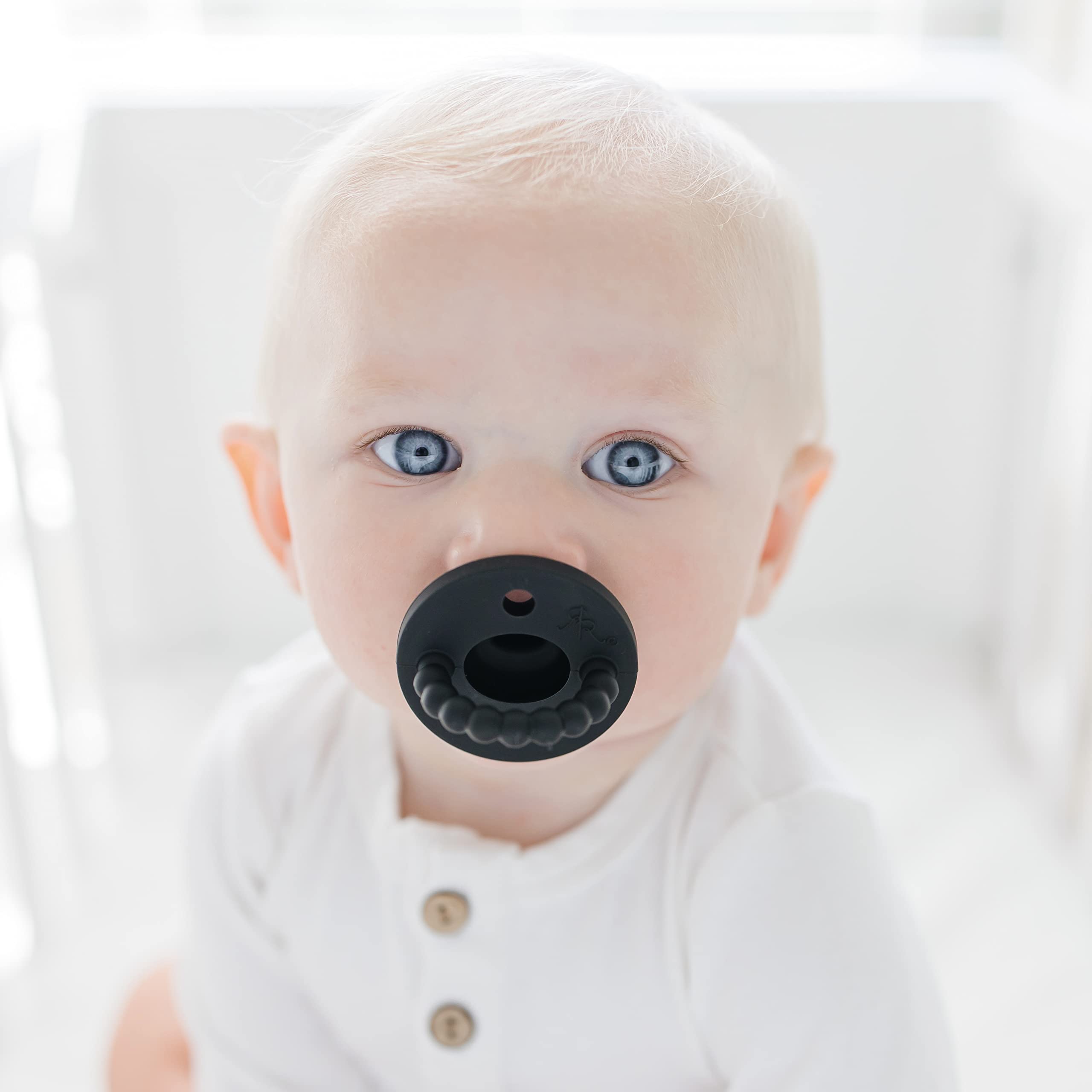 Ryan & Rose Cutie PAT Pacifier Teether - Flat Black Baby Pacifier for Newborns & Infants - Soothing Teething Relief for Babies - Perfect for Daycare, Travel & Sleep