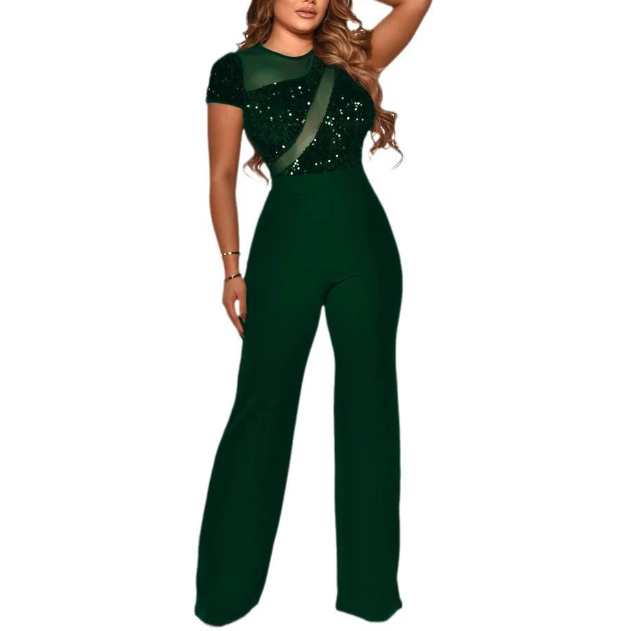 Sparkly Sequined Short Sleeve Jumpsuit for Women - Party Outfit, Club Wear & Evening Dress - Perfect for Night Out, Wedding Guest & Special Occasions