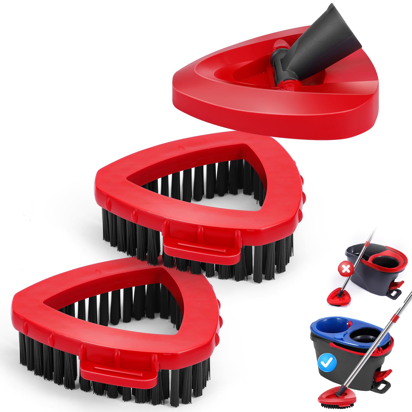 OCeda RinseClean 2 Tank System Scrub Brushes - 2 Pack with Storage Base | Mop Head Replacement & Spin Mop Refills | Heavy-Duty Cleaning for Bathroom, Kitchen, Tub & Tile | Perfect for Deep Cleaning Floors, Showers & Countertops