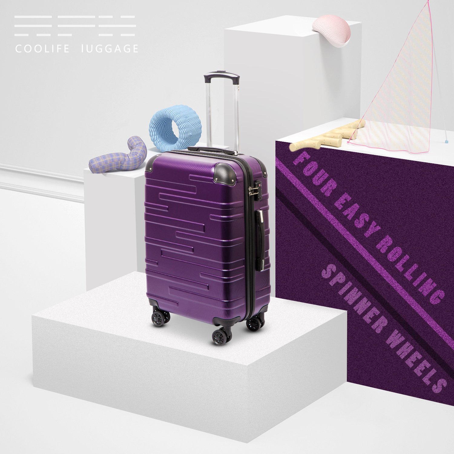 Coolife Hardside Carry-On Luggage with TSA Lock & Spinner Wheels - Lightweight Suitcase with Telescopic Handle for Air Travel, Business Trips & Weekend Getaways