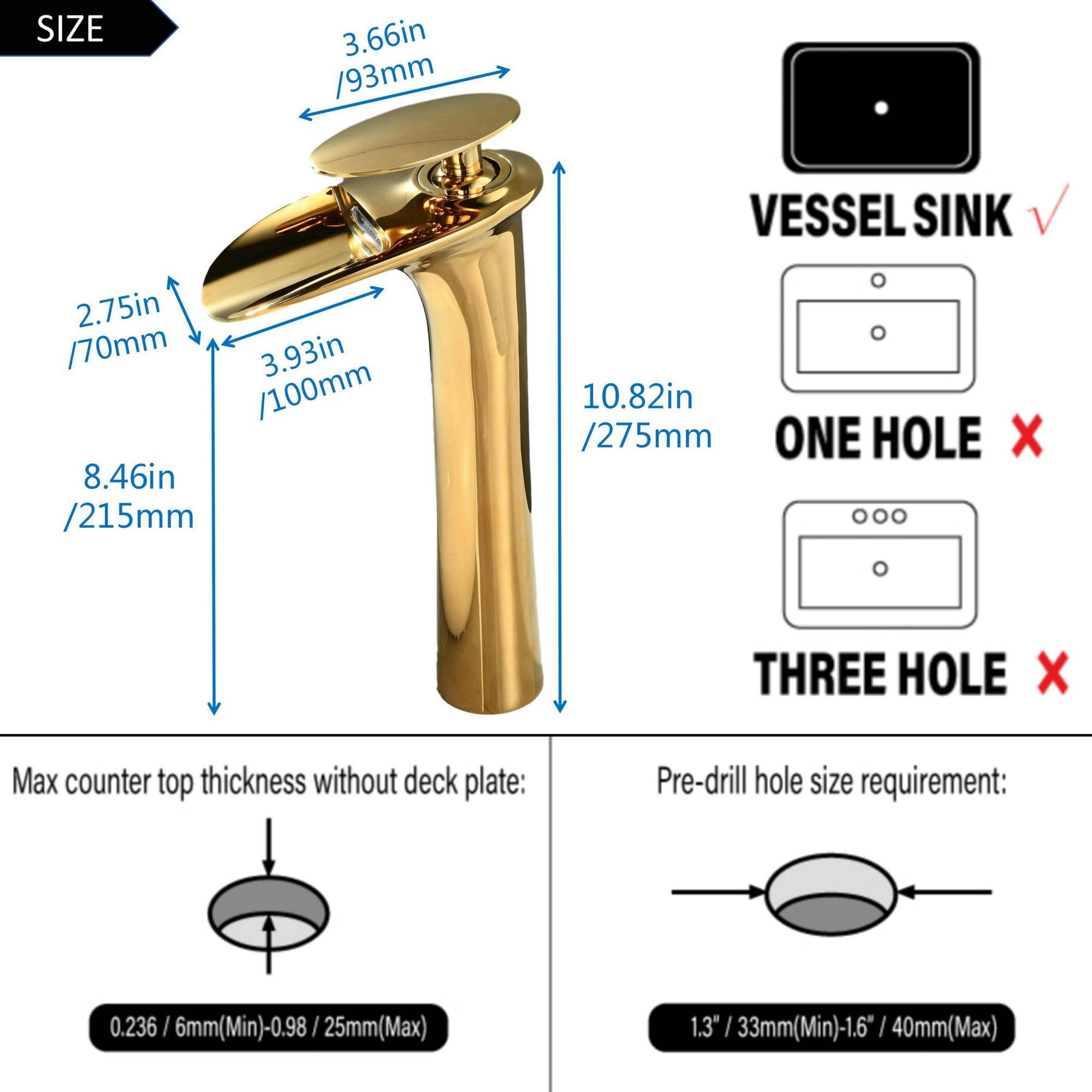 Gold Waterfall Bathroom Vessel Sink Faucet - Single Hole Brass Vanity Tap by SHUNLI | Modern Bathroom Upgrade for Luxury Homes & Spa Retreats