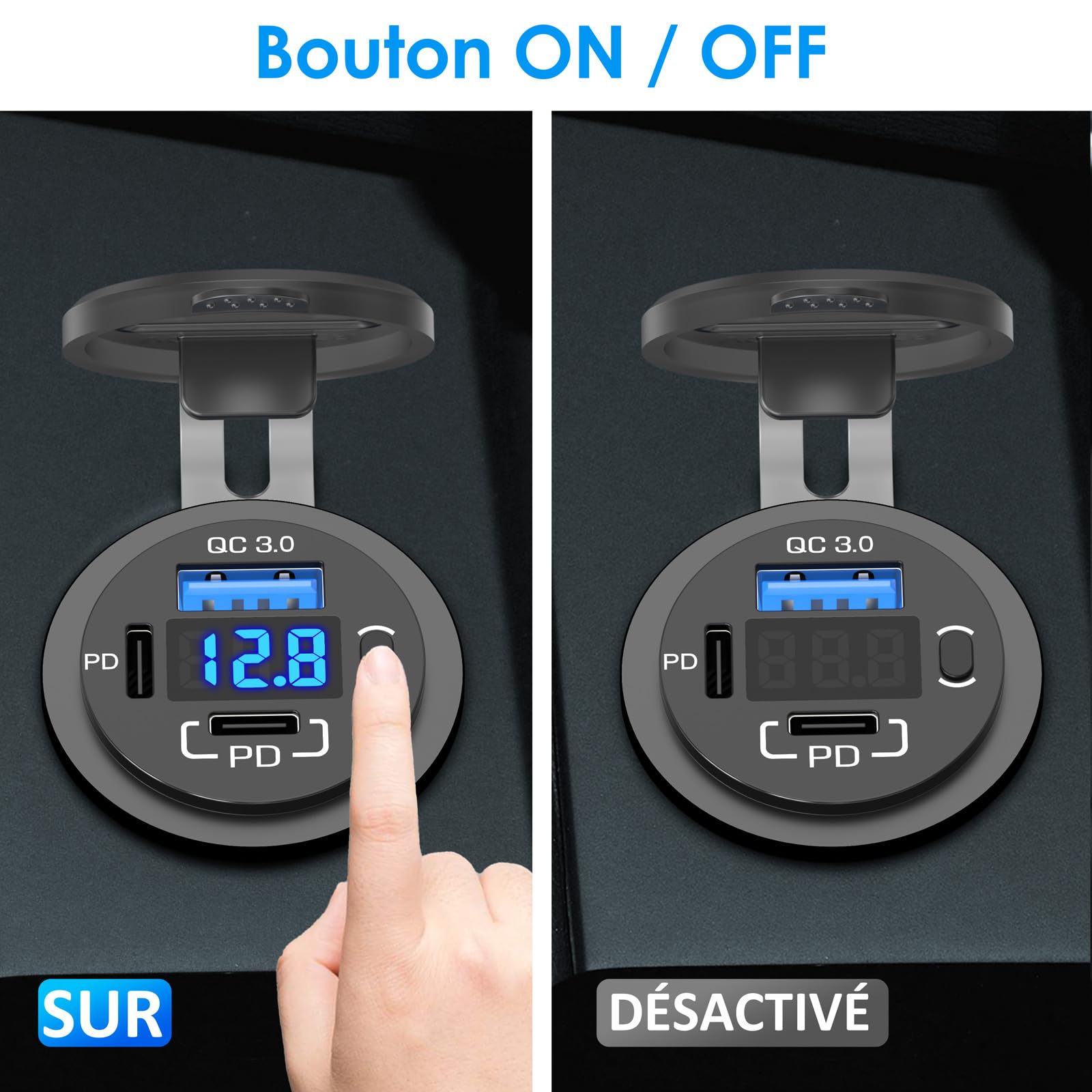12V USB Outlet Dual PD 30W & QC3.0 18W Fast Car Charger with Voltmeter - Waterproof USB C Power Socket for Car, Boat, RV, Marine - Perfect for Road Trips, Camping & Charging Phones, Tablets