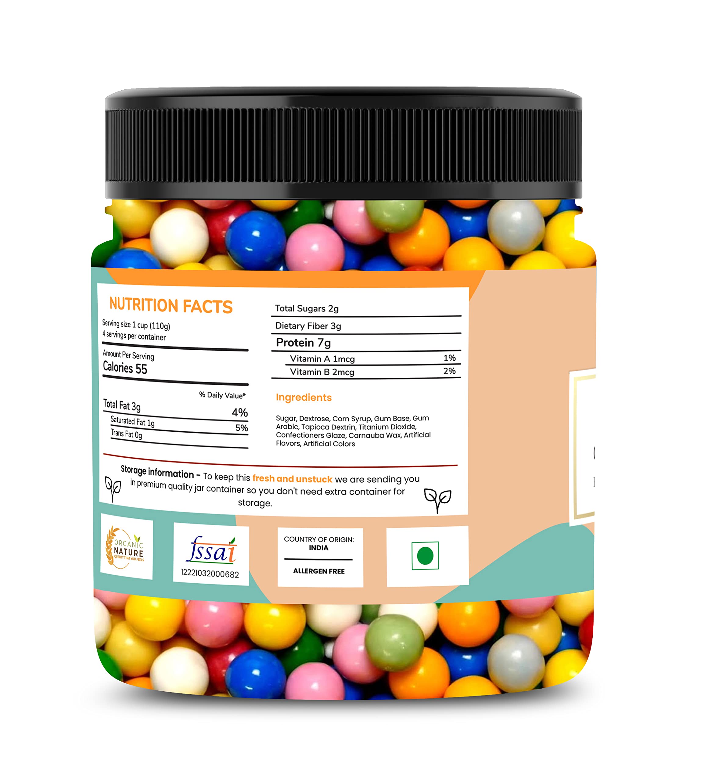 Organic Sugar-Free Chewing Gum Balls - Natural Bubble Gum Candy with Sugar Coating - 300g Jar Pack (Pack of 1) - Perfect for Freshening Breath, Stress Relief & Office Snacks