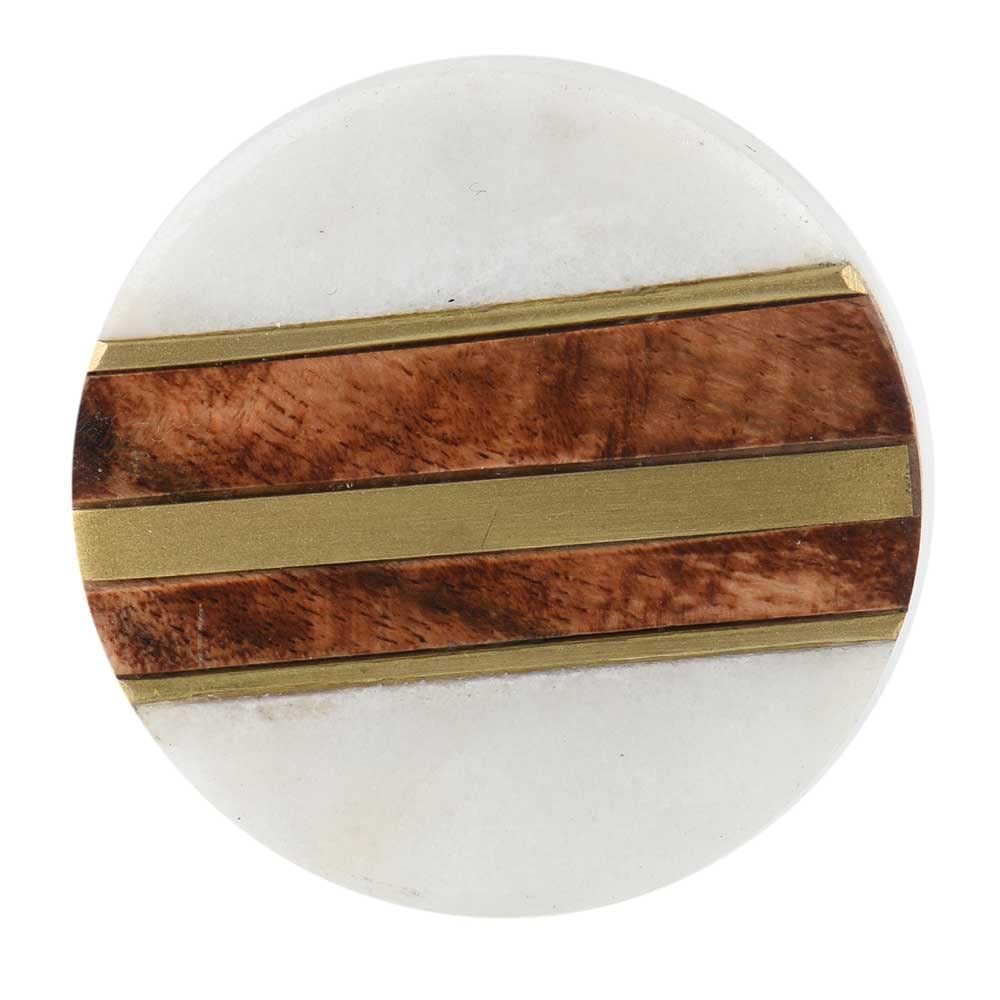 2-Pack Round Brown & White Luxury Marble Cabinet Knobs - Elegant Brass Drawer Pulls for Kitchen Cabinets, Dressers & Cupboards - Premium Stone Hardware for Home Decor & Furniture Upgrade