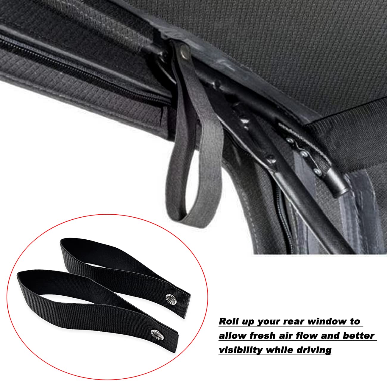 Jeep Wrangler JK Tie Down Straps - 4PCS Black Soft Top Straps, Rear Window Straps & Roll Up Straps | Secure Your Jeep Accessories for Off-Roading & Storage