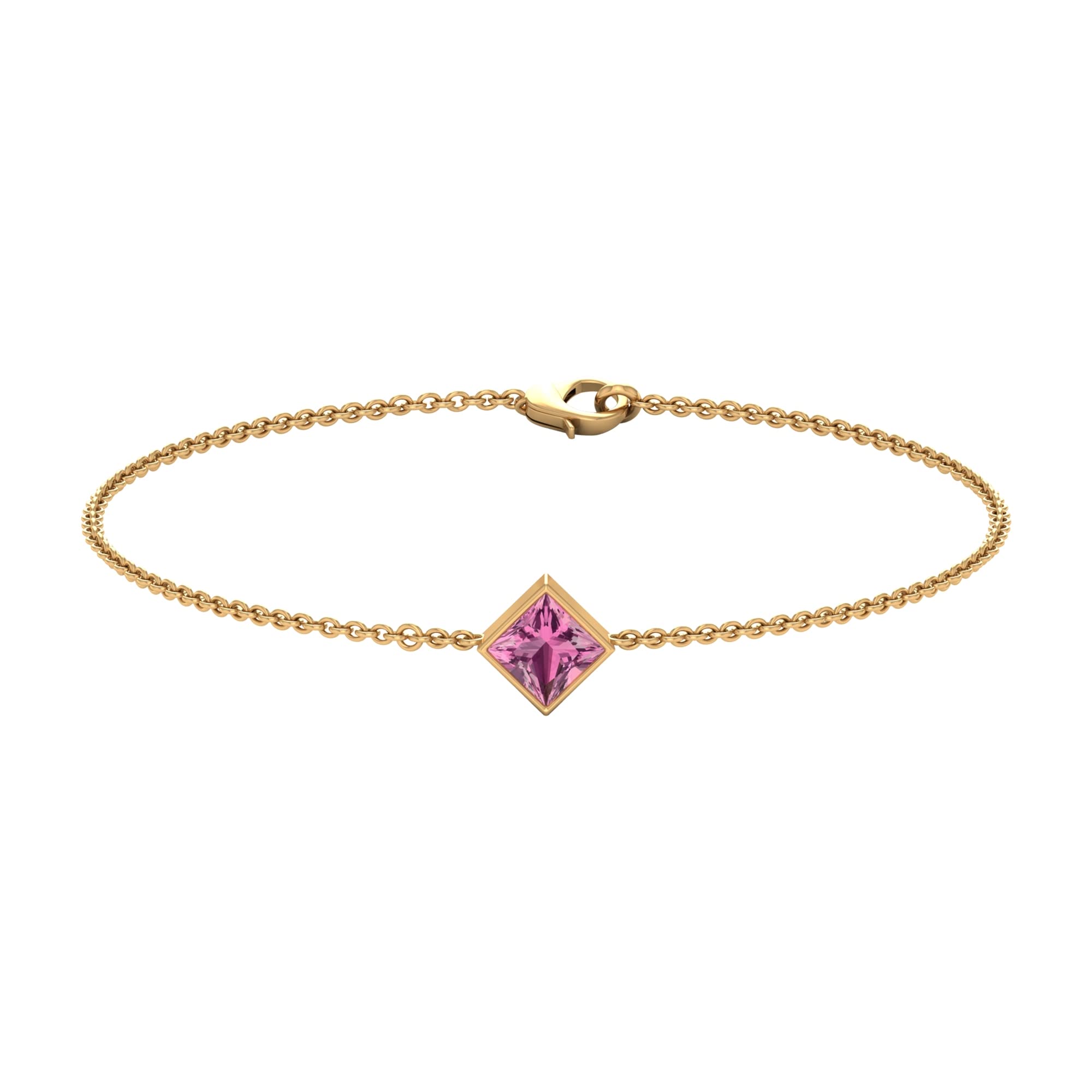 October Birthstone Jewelry - 14K Solid Gold Pink Tourmaline Bracelet for Women, 5mm Princess Cut Solitaire (1/2 CT) Minimalist Dainty Gold Bracelet - Perfect Birthday Gift, Anniversary Present & Everyday Elegance